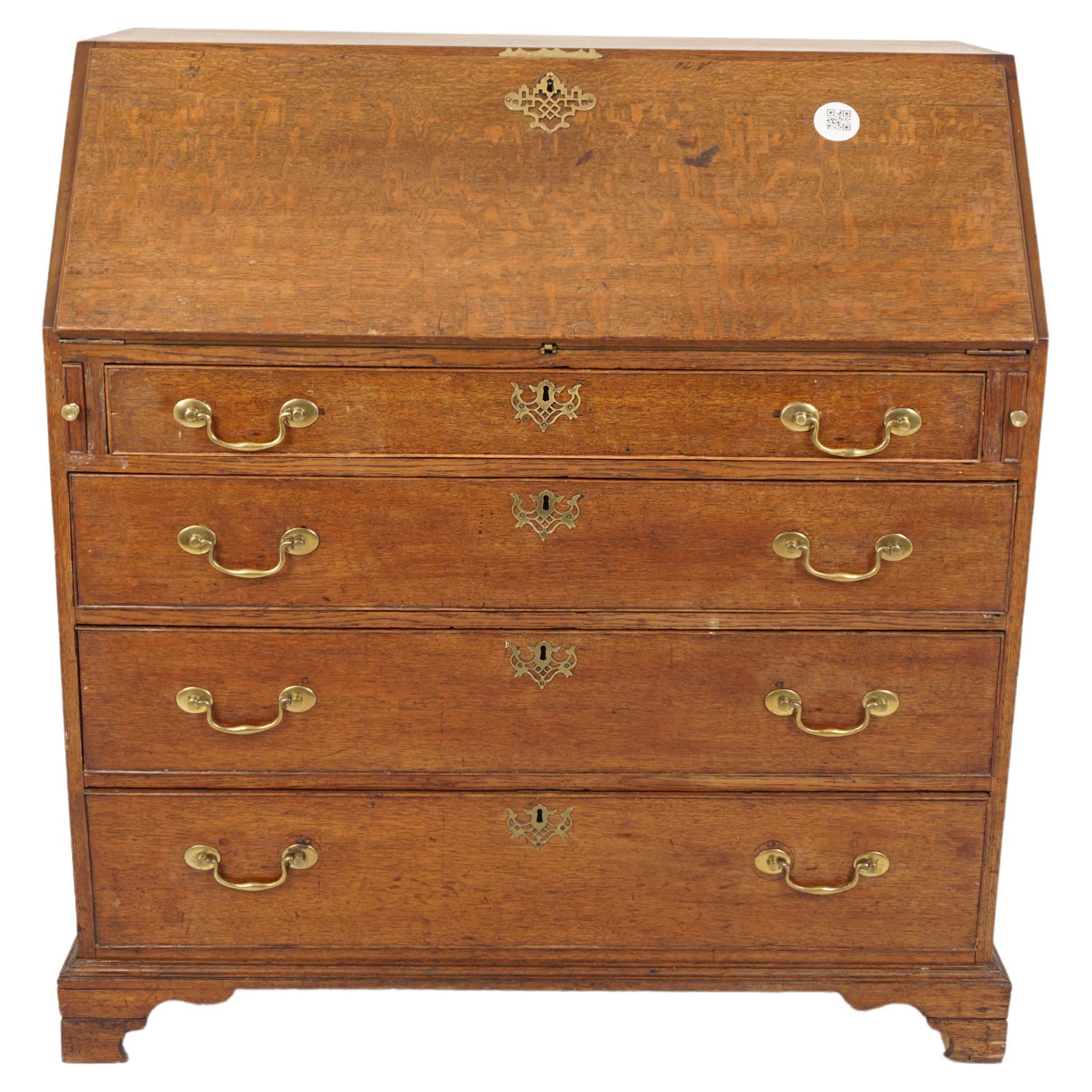 Antique Georgian Oak Bureau Slant Front Desk, Scotland 1810, H802 For Sale