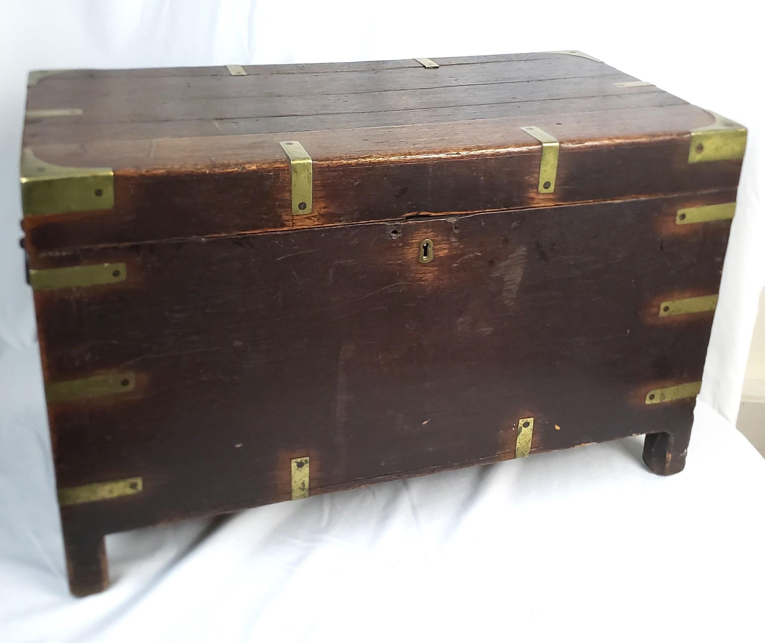 English Antique Georgian Oak Campaign Chest with Brass Accents For Sale