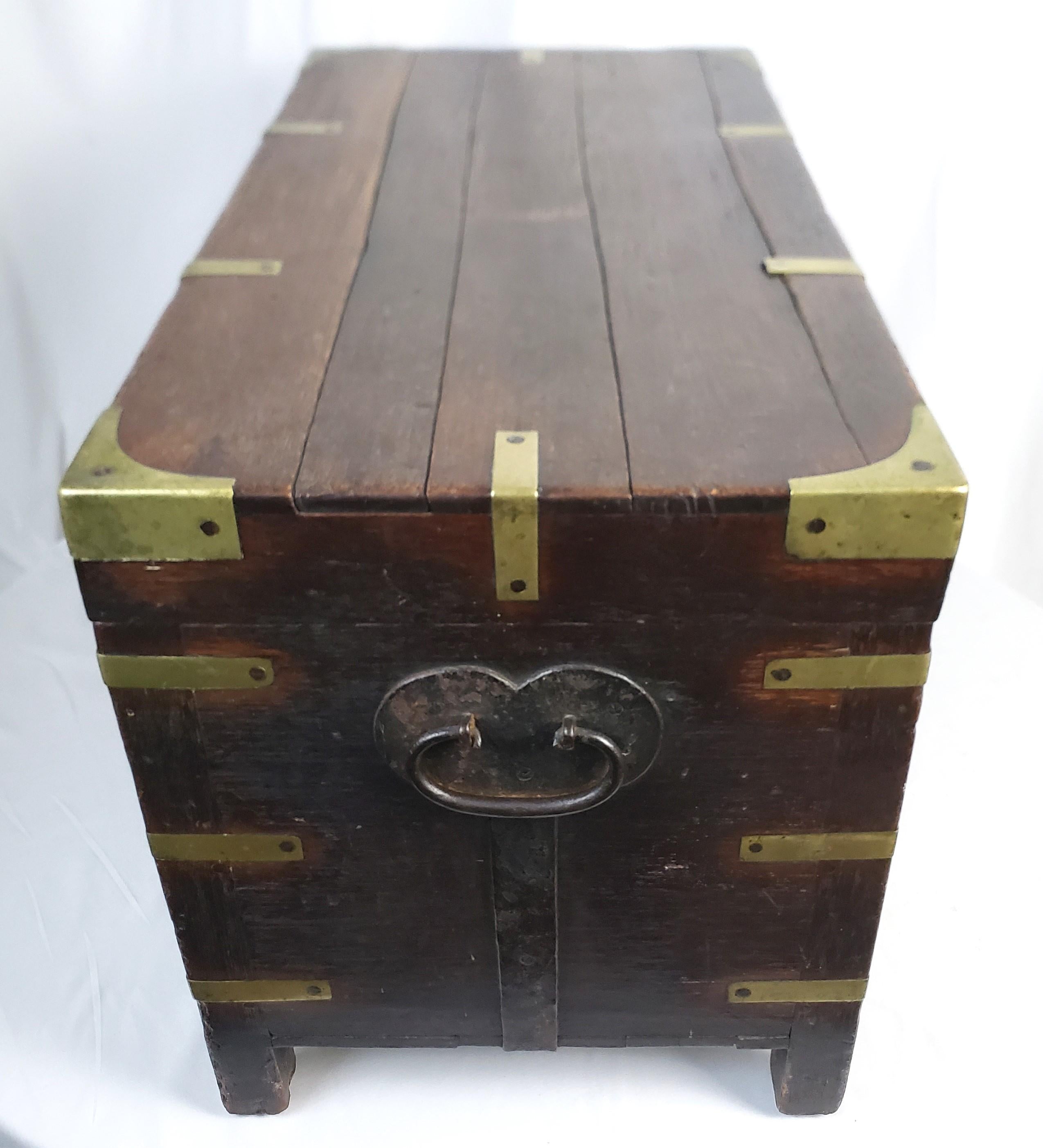 Hand-Crafted Antique Georgian Oak Campaign Chest with Brass Accents For Sale
