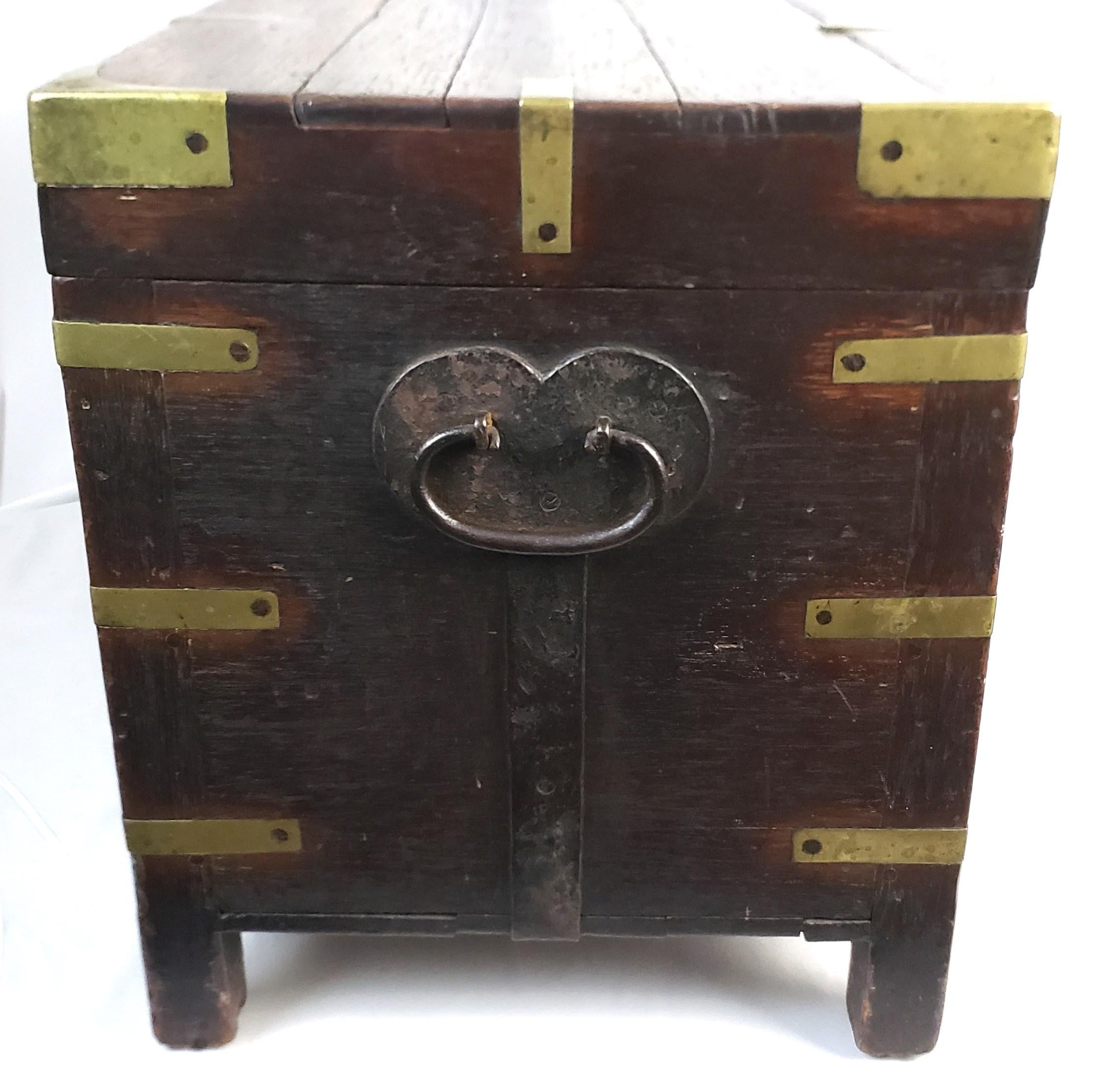 18th Century Antique Georgian Oak Campaign Chest with Brass Accents For Sale