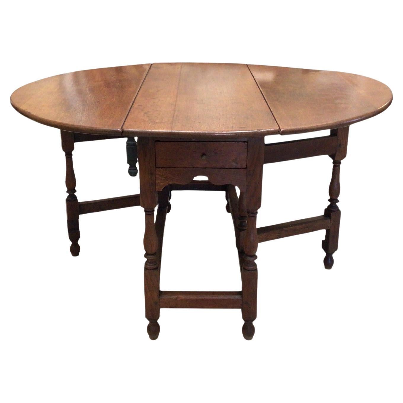 Antique Georgian Oak Gateleg Table with Drawer For Sale
