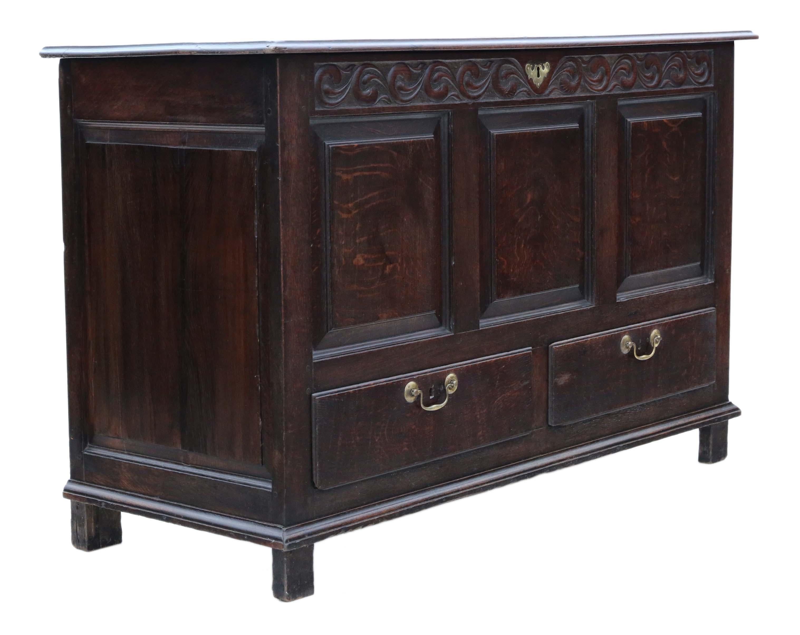 18th Century and Earlier Antique Georgian Oak Mule Chest Coffer 18th Century For Sale