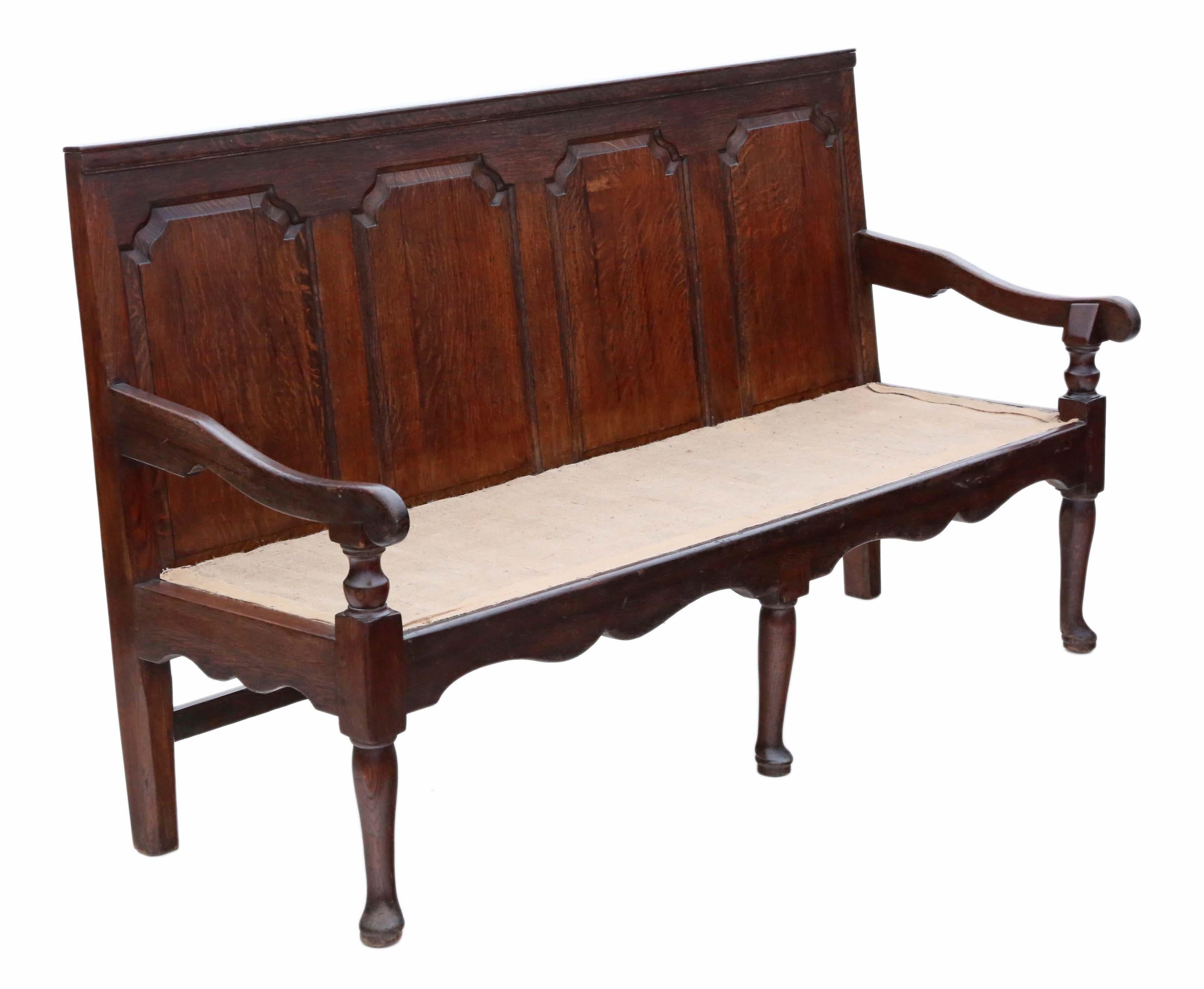 Antique Georgian Oak Settle Bench Seat In Good Condition For Sale In Wisbech, Cambridgeshire