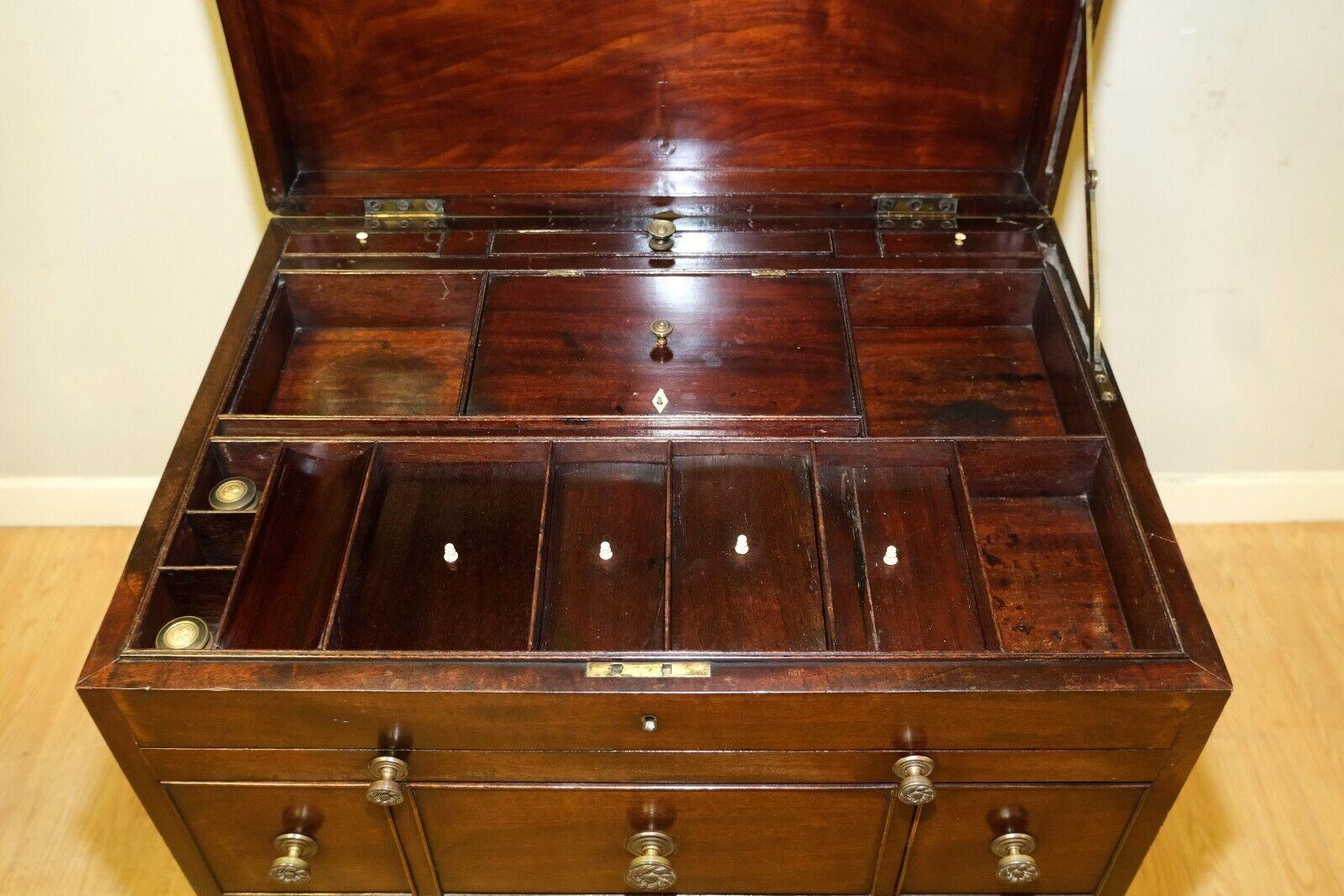 Hand-Crafted Antique GEORGIAN OFFICER'S MILITARY CAMPAIGN DRESSiNG CHEST WITH WRITING SLOPE