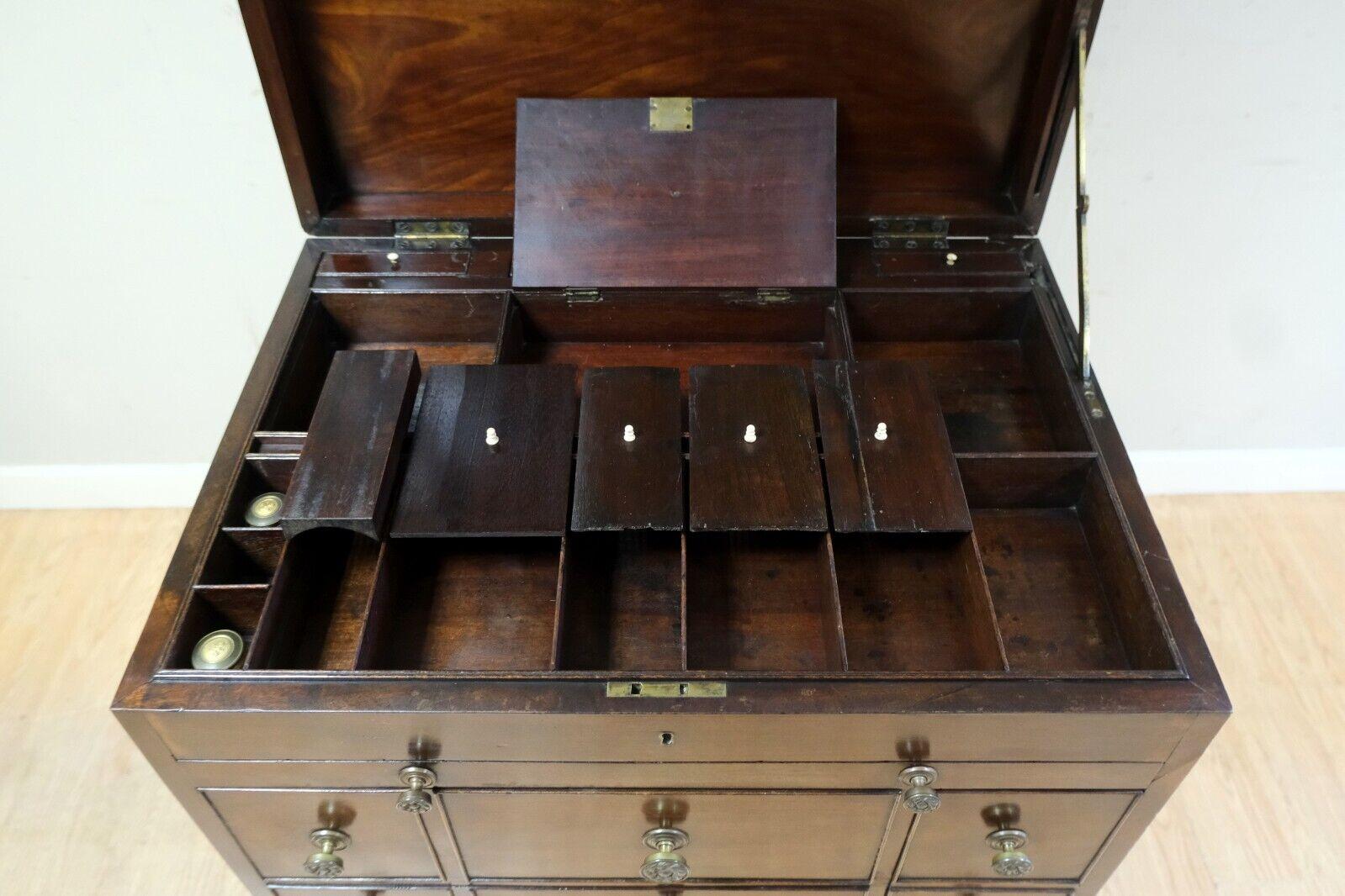 18th Century Antique GEORGIAN OFFICER'S MILITARY CAMPAIGN DRESSiNG CHEST WITH WRITING SLOPE