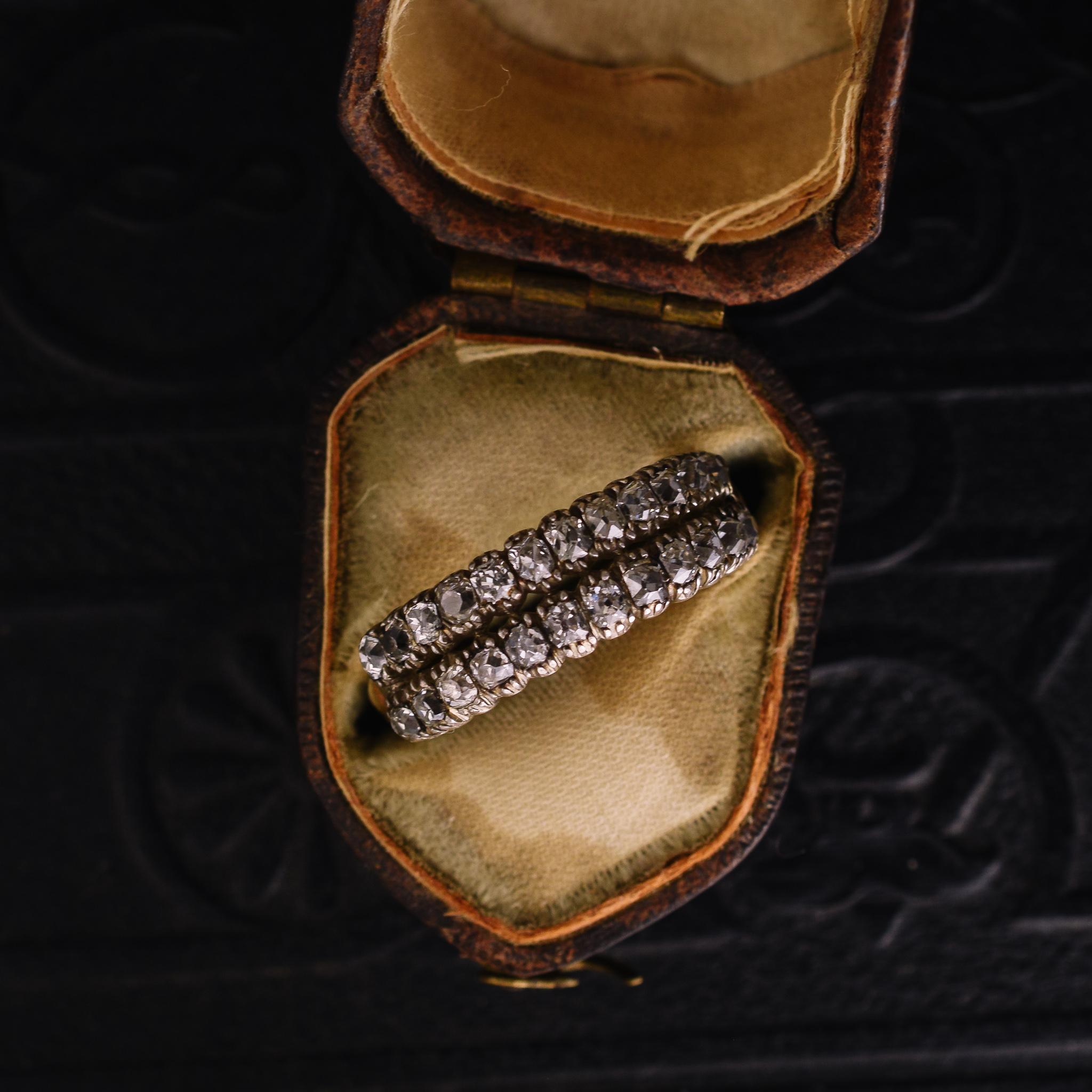 Antique Georgian Old Mine Cut Diamond Double-Row Ring In Good Condition In Sale, Cheshire
