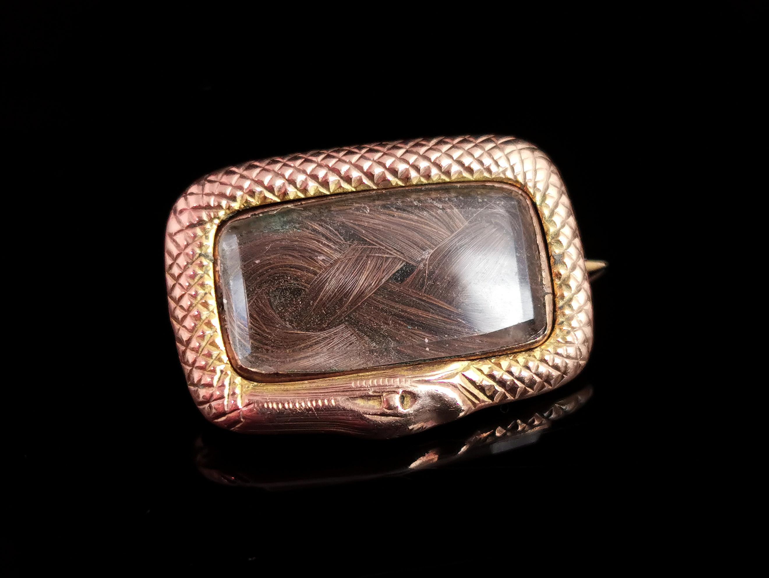 A sweet little antique Georgian era ouroboros mourning brooch or pin.

The Ouroboros is a depiction of a snake or serpent eating its own tail, creating a never ending cycle, the symbol of eternity.

They embody the sentiment of eternal love,