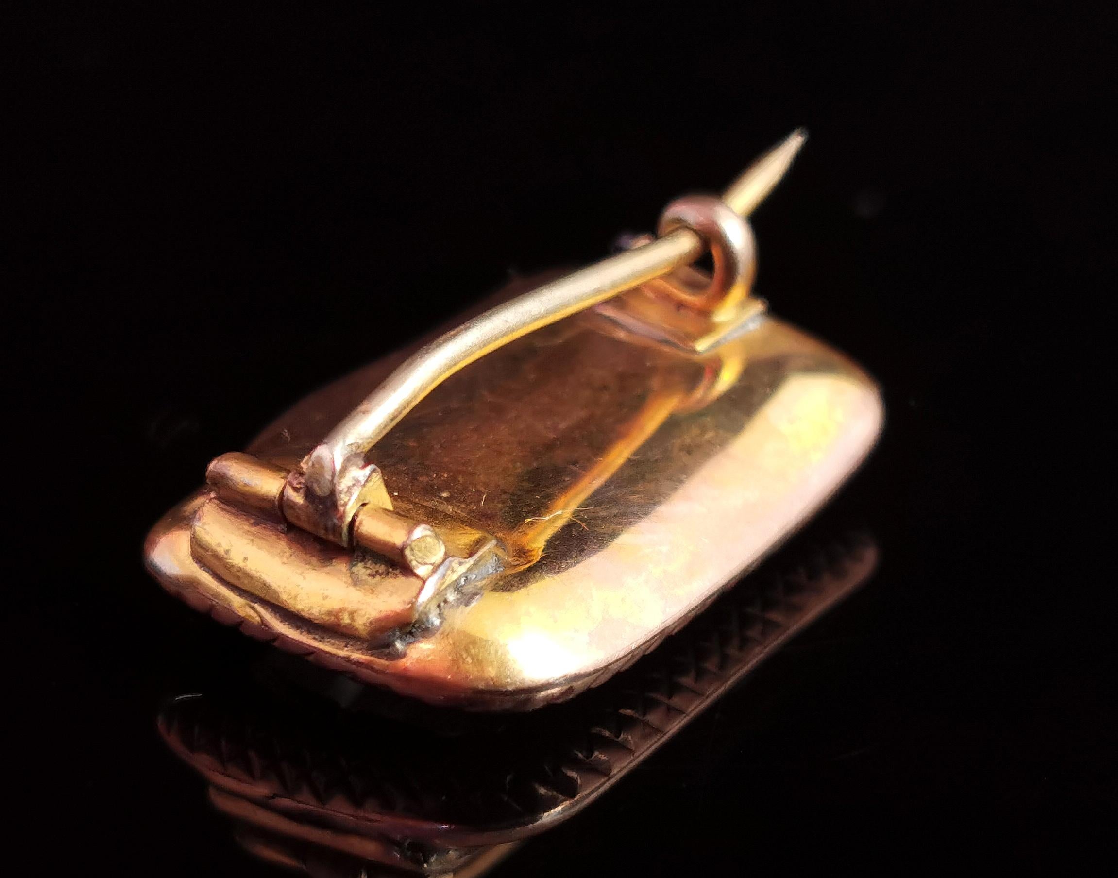 Antique Georgian Ouroboros Mourning Brooch, 9k Gold, Snake Pin, Hairwork 3
