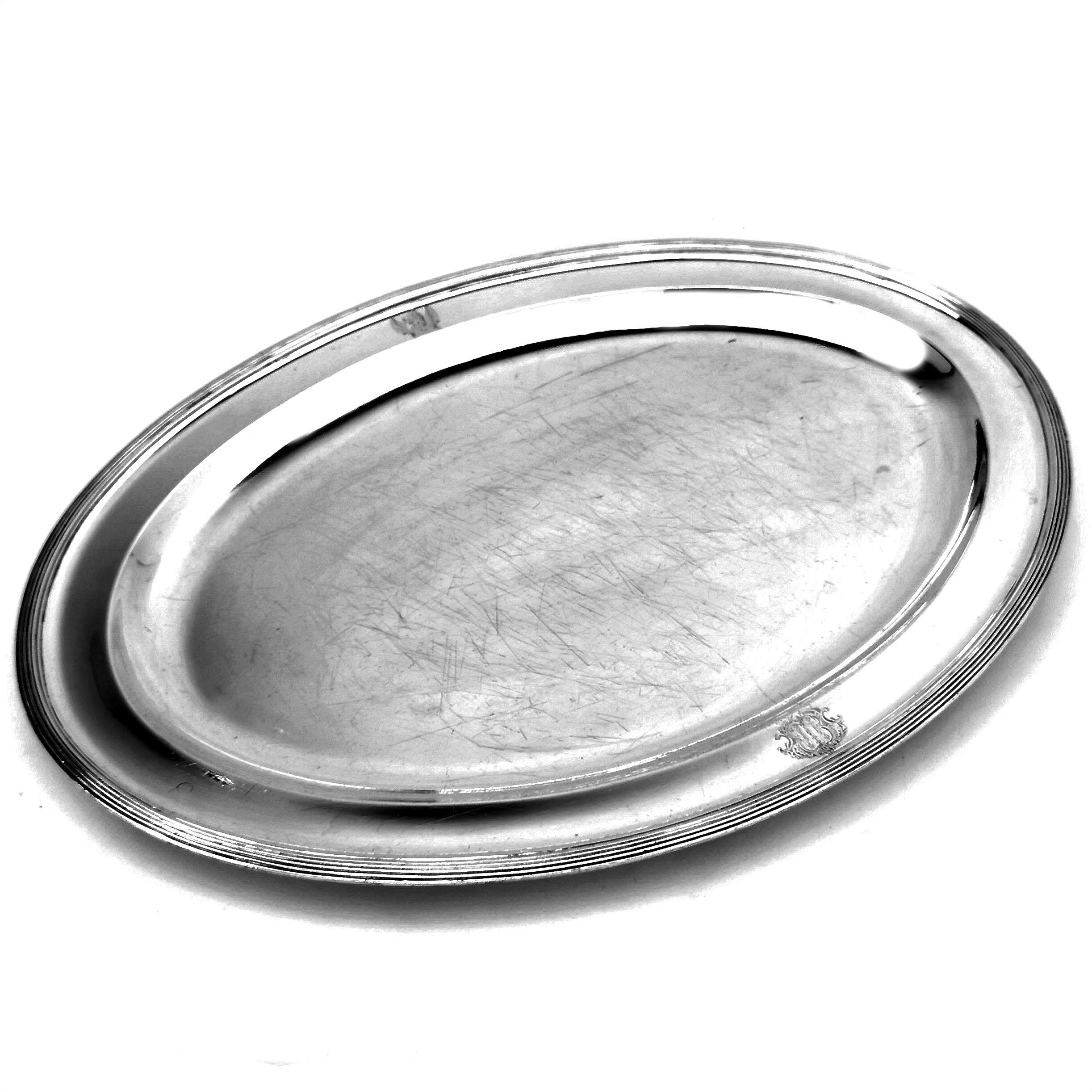 English Antique Georgian Oval Sterling Silver Meat Platter / Serving Dish 1804
