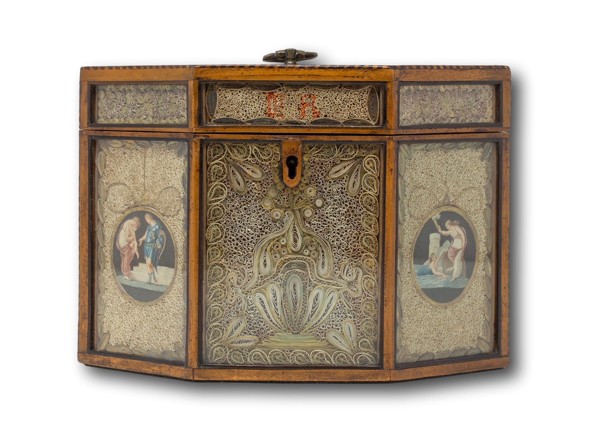 Caja de té georgiana antigua con volutas de papel Jorge II en venta