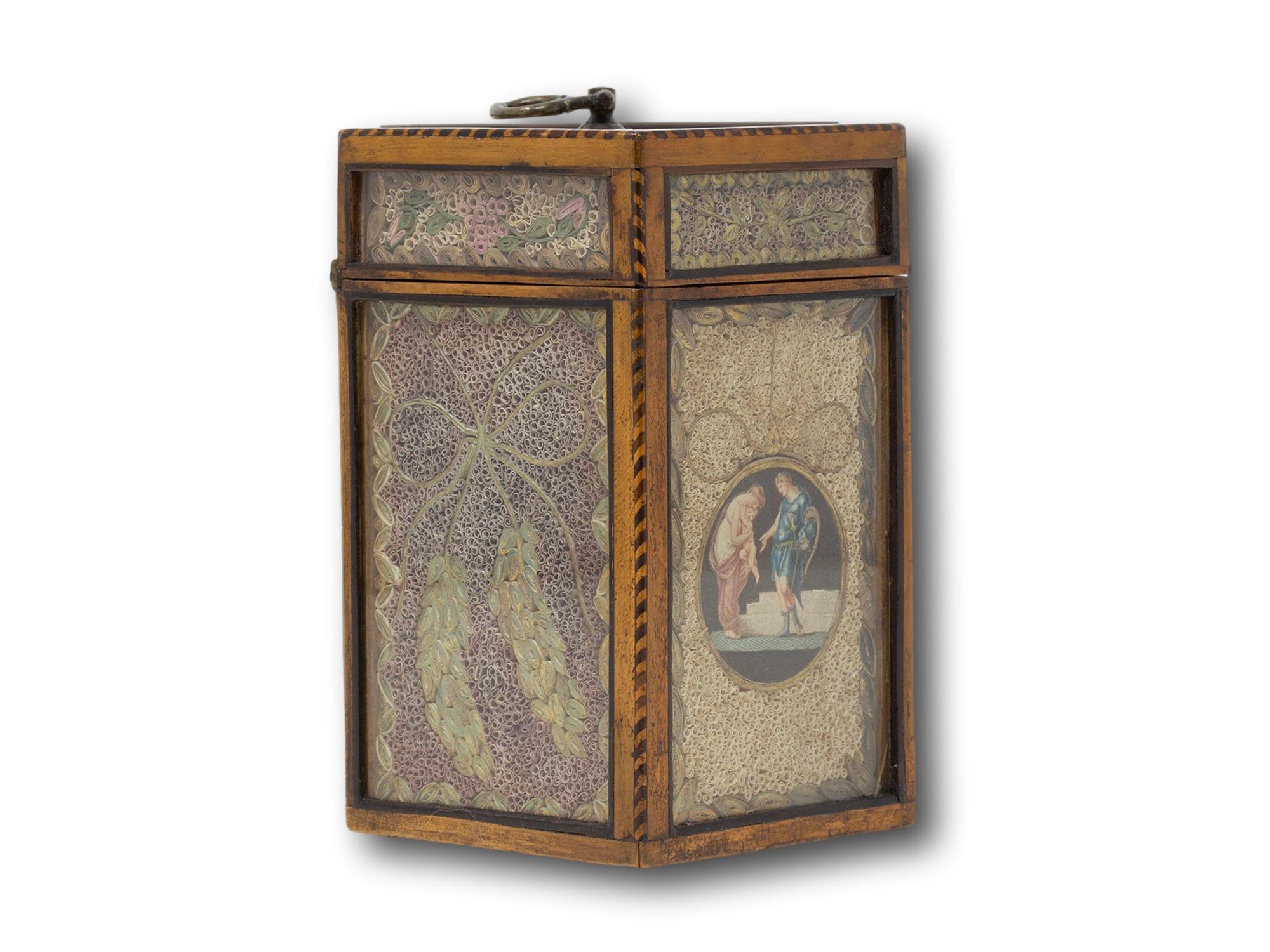 Caja de té georgiana antigua con volutas de papel en venta 1