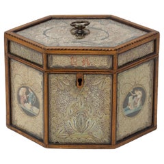 Caja de té georgiana antigua con volutas de papel