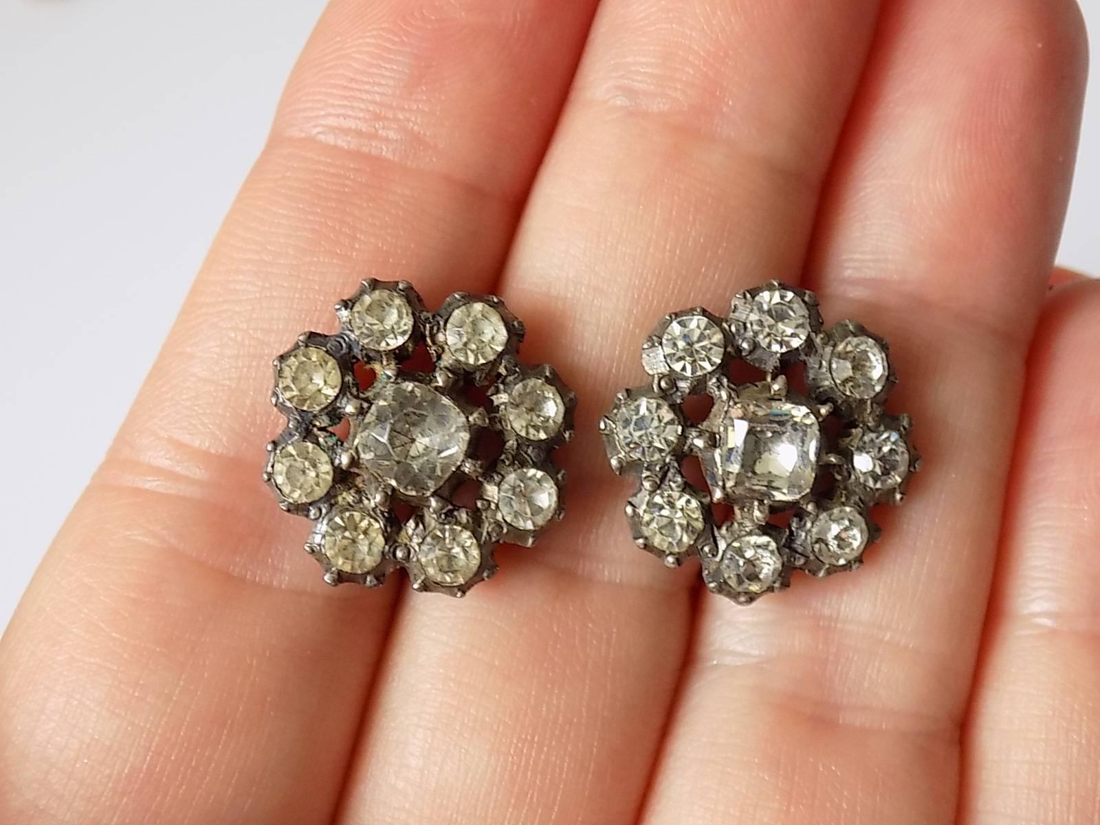 Antique Georgian Paste Cluster Earrings For Sale 2