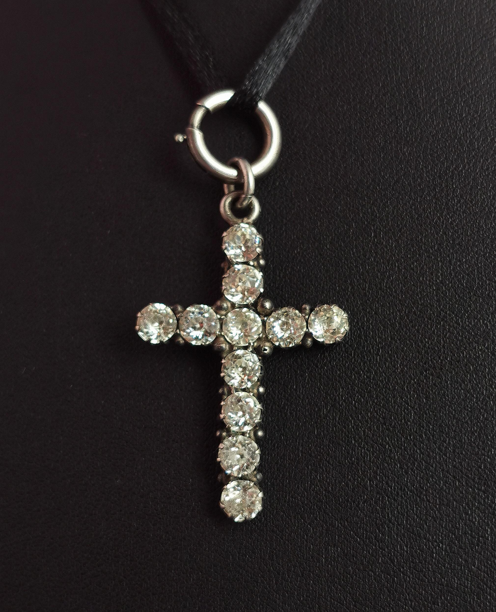 Antique Georgian Paste Cross Pendant, Sterling Silver 3
