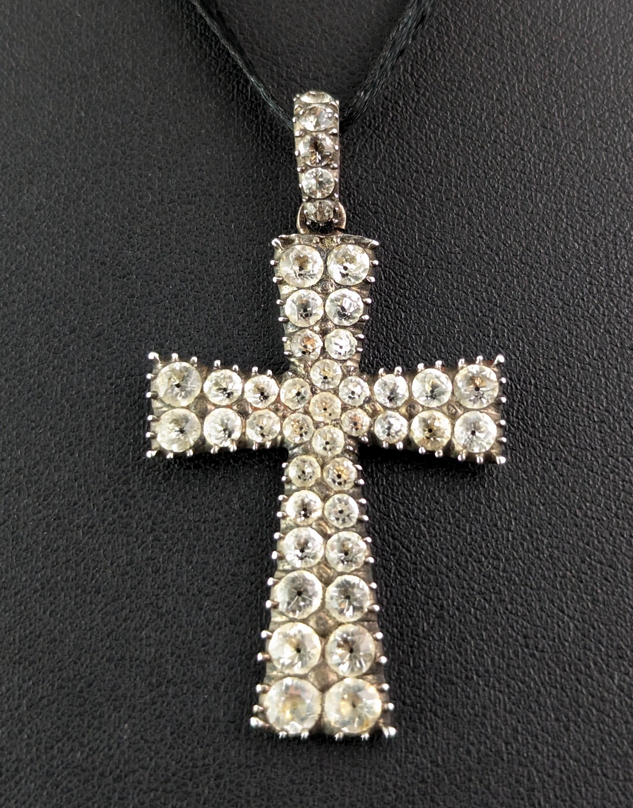 Antique Georgian paste cross pendant, sterling silver  For Sale 6
