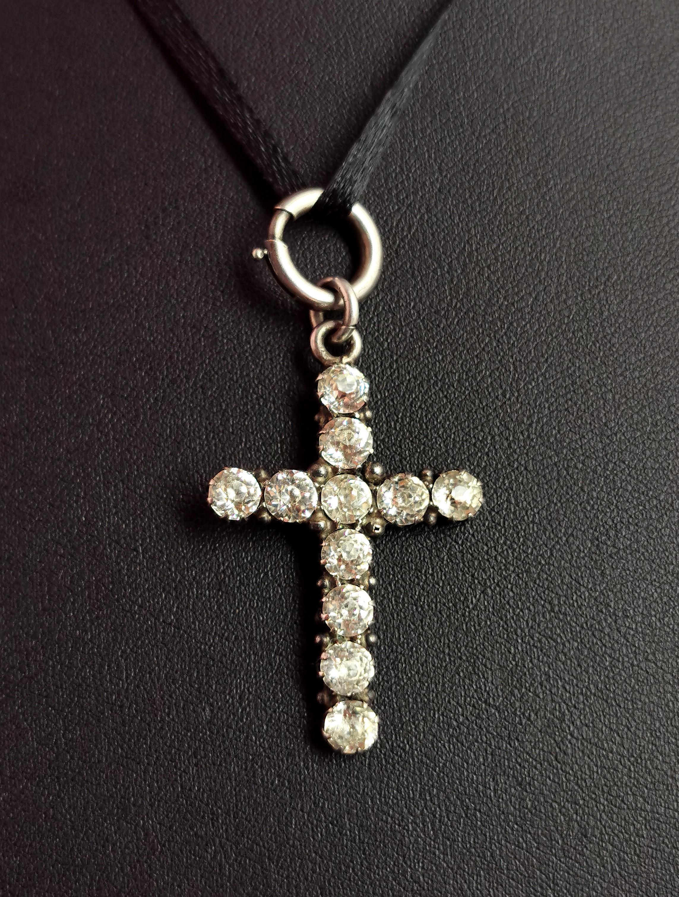 Antique Georgian Paste Cross Pendant, Sterling Silver 4