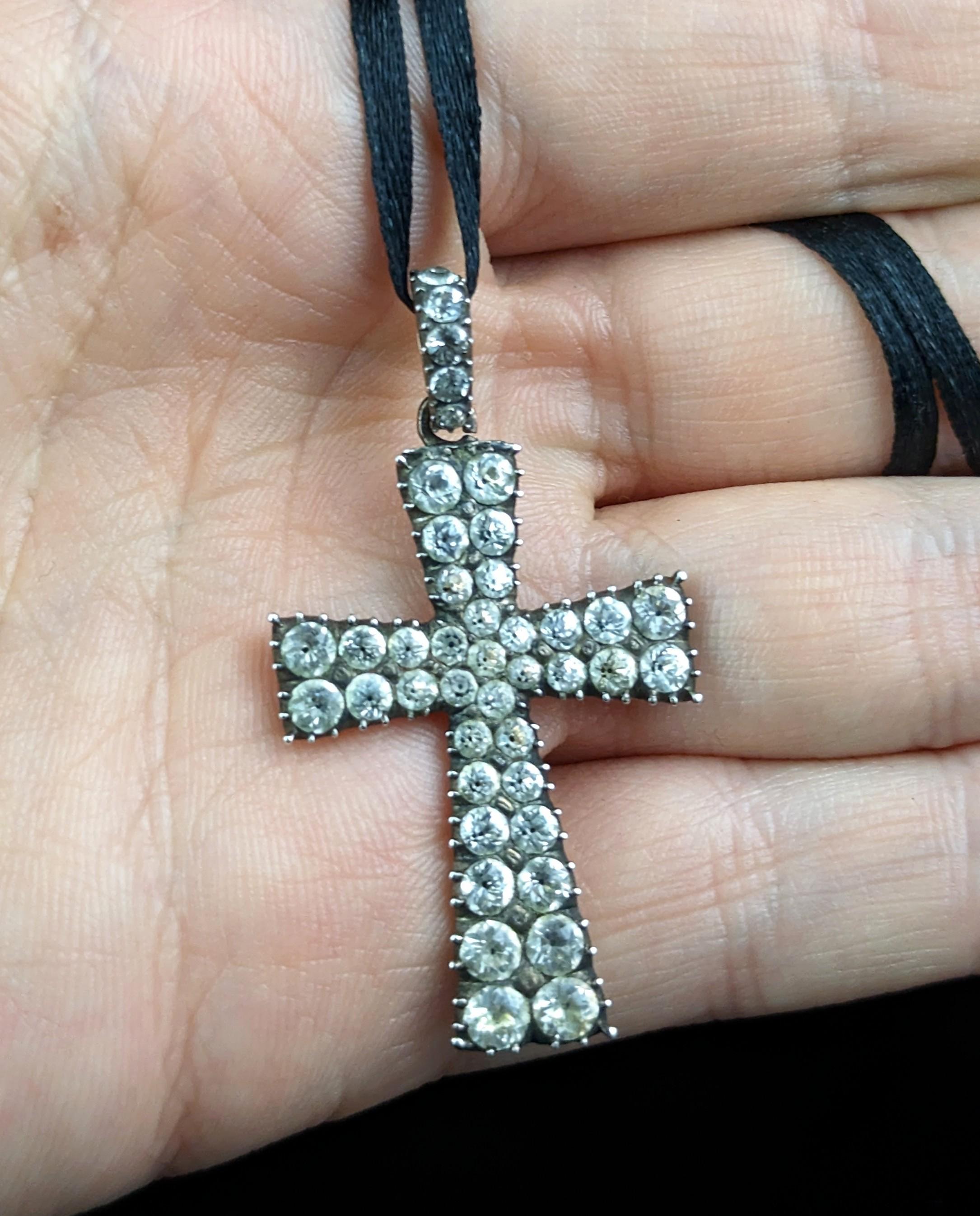 Women's or Men's Antique Georgian paste cross pendant, sterling silver  For Sale