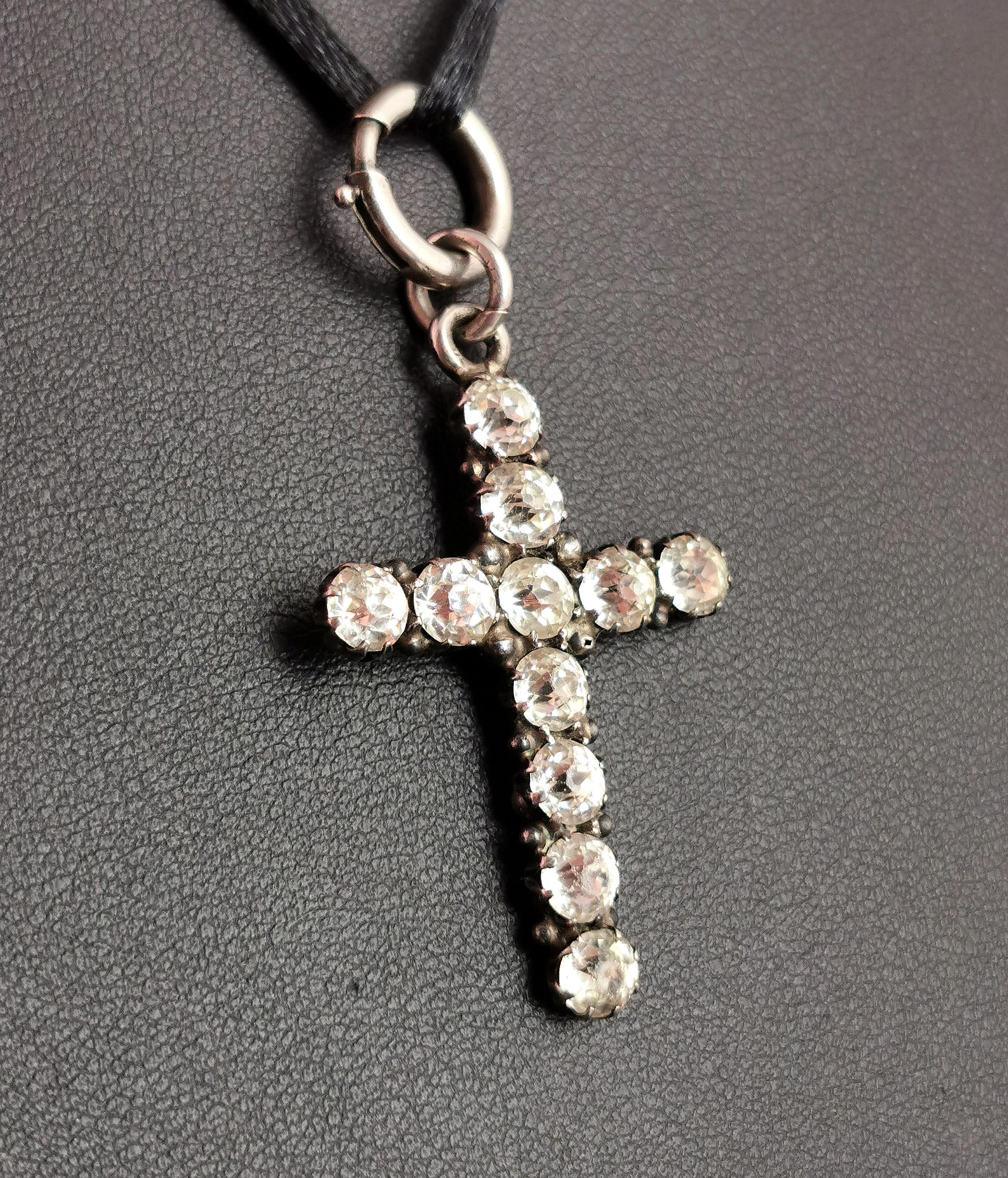 Antique Georgian Paste Cross Pendant, Sterling Silver 1