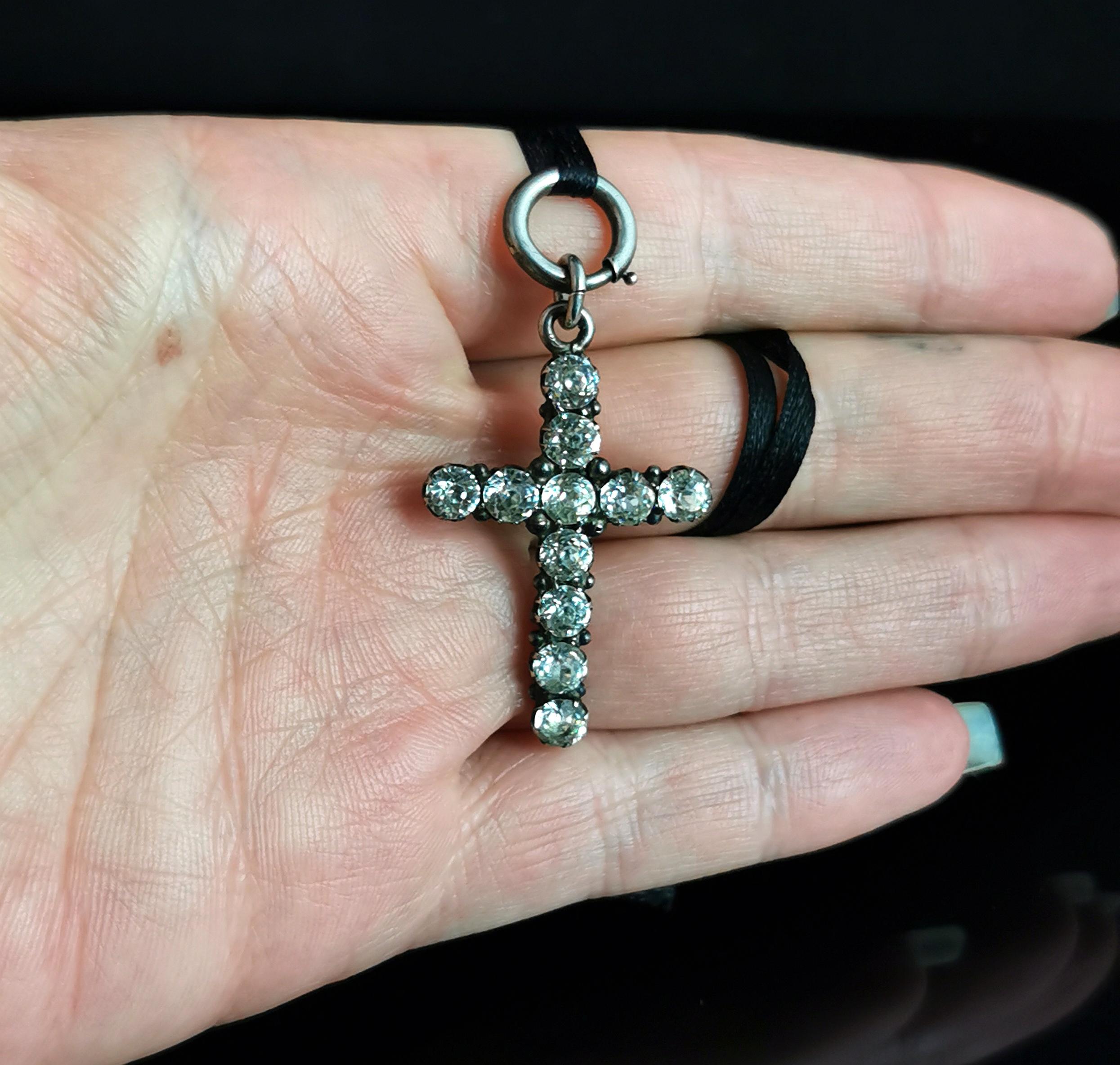 Antique Georgian Paste Cross Pendant, Sterling Silver 2