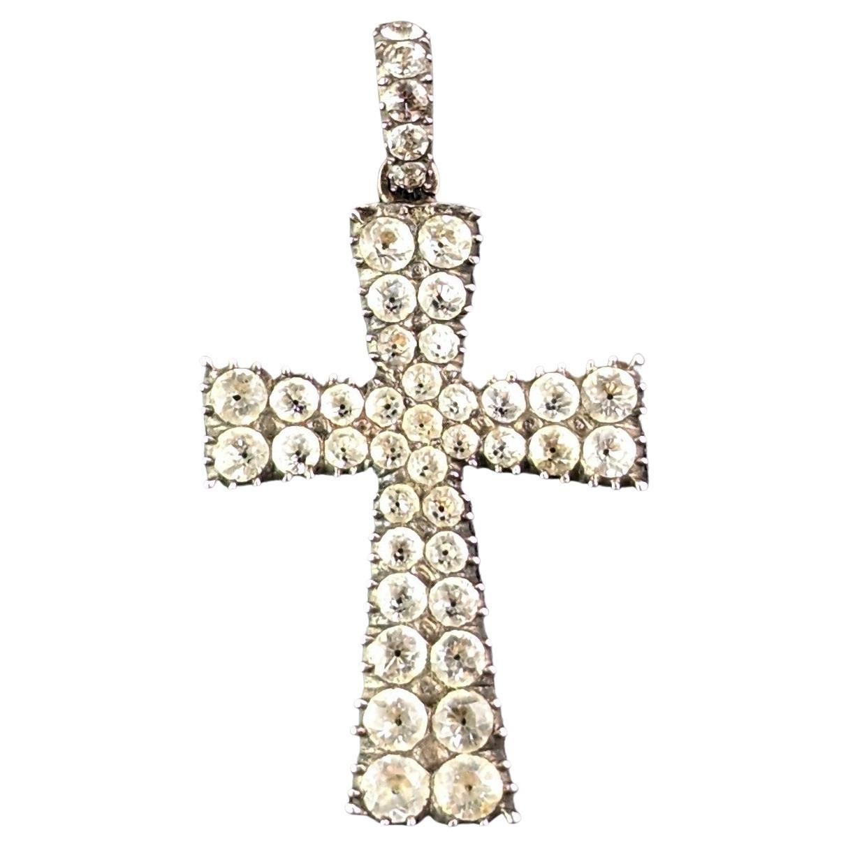 Antique Georgian paste cross pendant, sterling silver 