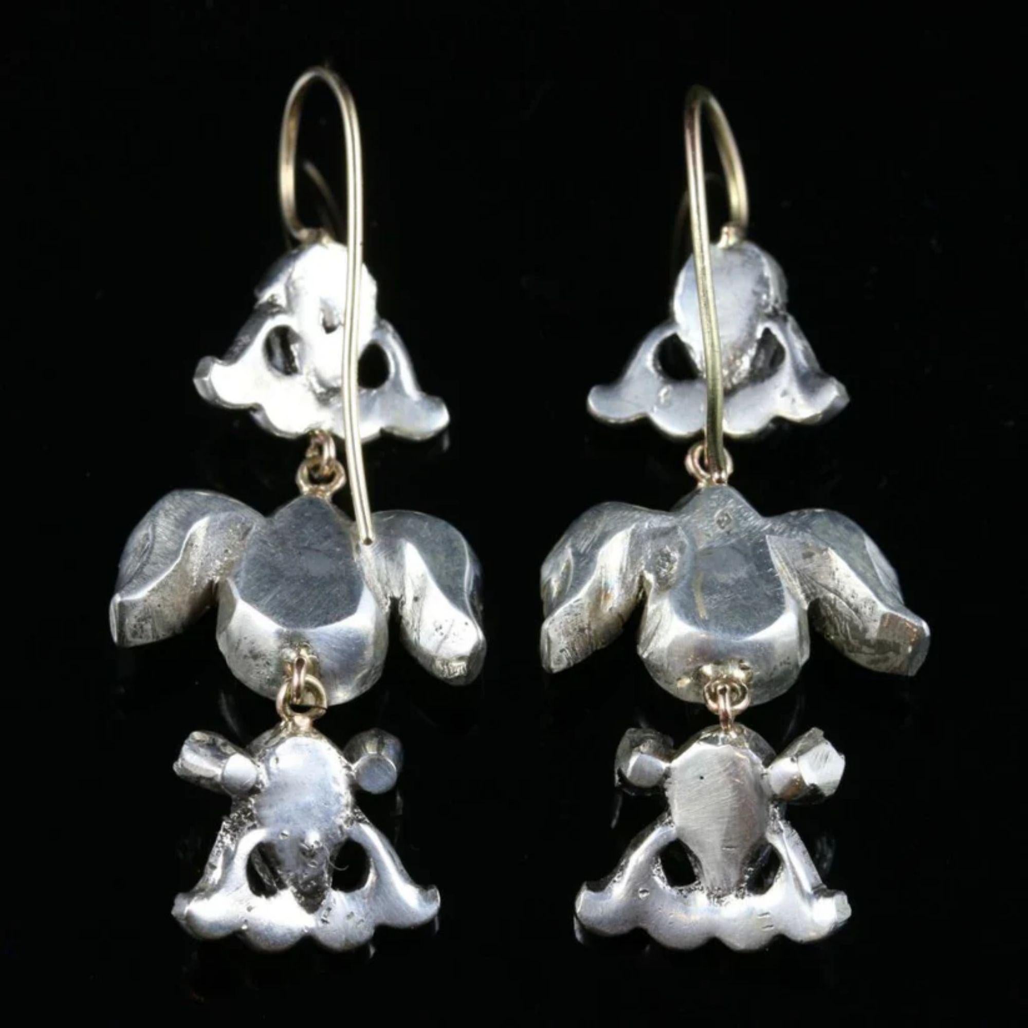 Antique Georgian Paste Drop Earrings Silver Gold Wires In Good Condition For Sale In Kendal, GB