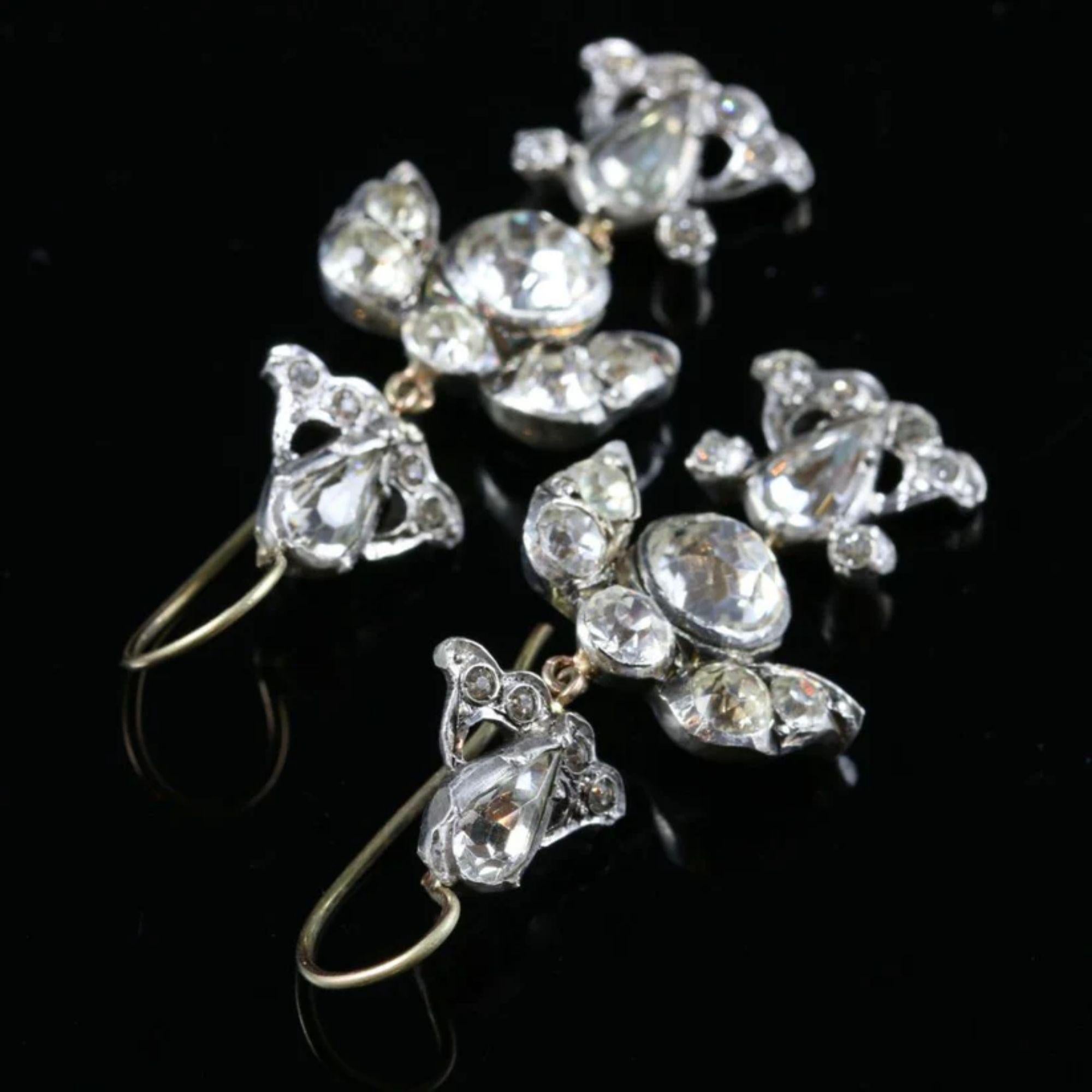 Women's Antique Georgian Paste Drop Earrings Silver Gold Wires For Sale