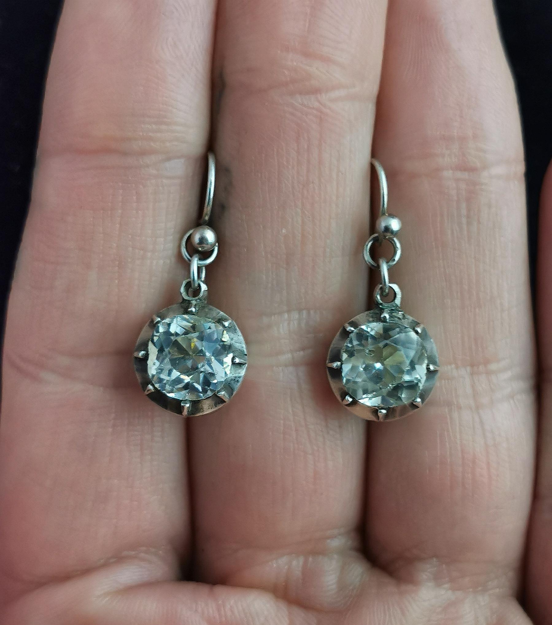 Antique Georgian Paste Drop Earrings, Sterling Silver 1