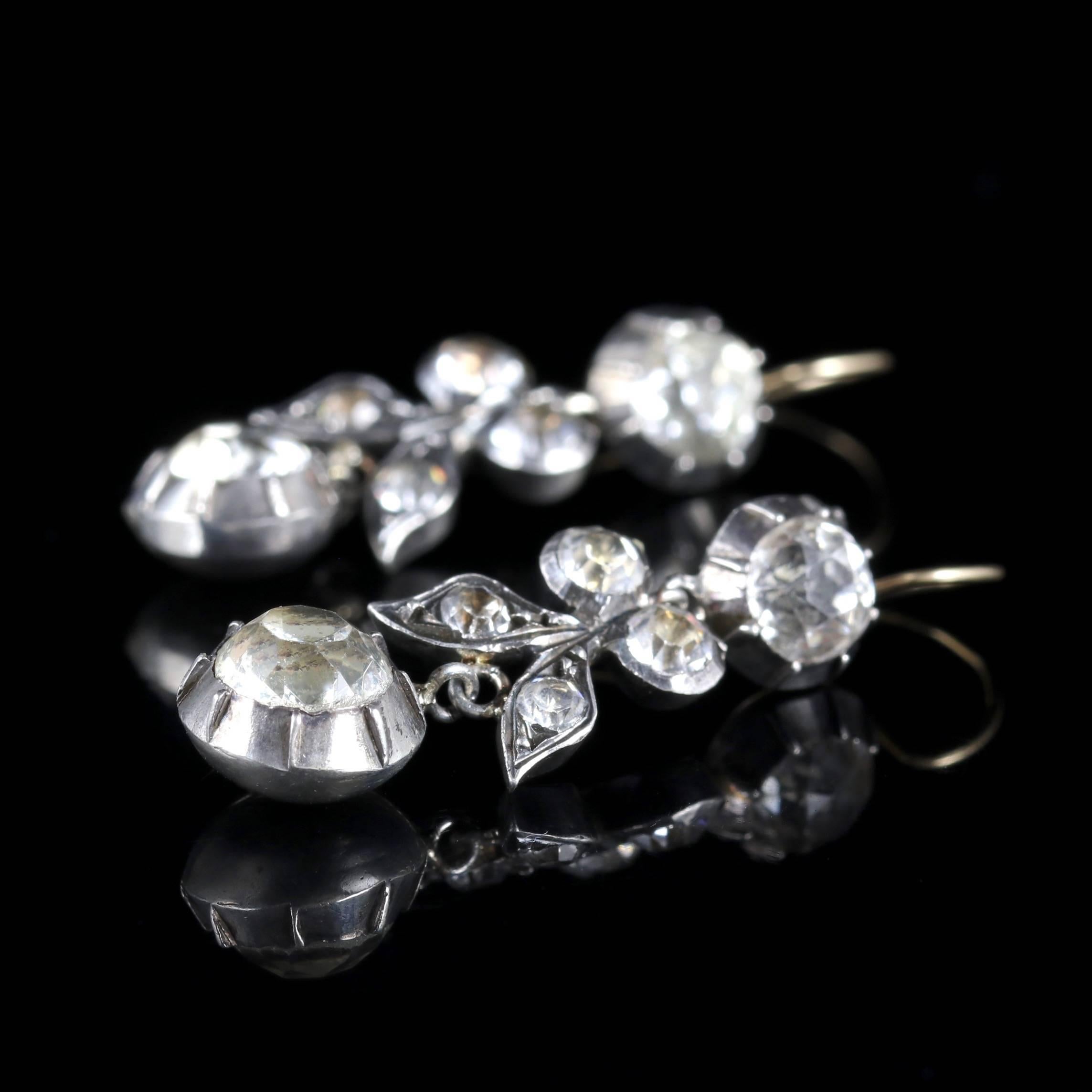 These delightful Georgian Paste drop earrings are Circa 1800.

Each Paste stone is cushion cut, sparkling just like Diamonds.

Due to its age, Georgian jewellery is quite rare, with some pieces almost three hundred years old. From 1714 until 1837