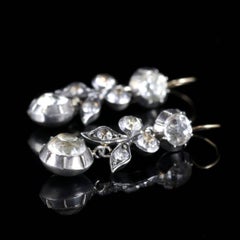 Antique Georgian Paste Long Earrings Silver 18 Carat, circa 1800