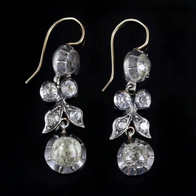 Antique Paste Long Earrings Silver 18 Carat, circa 1800 For