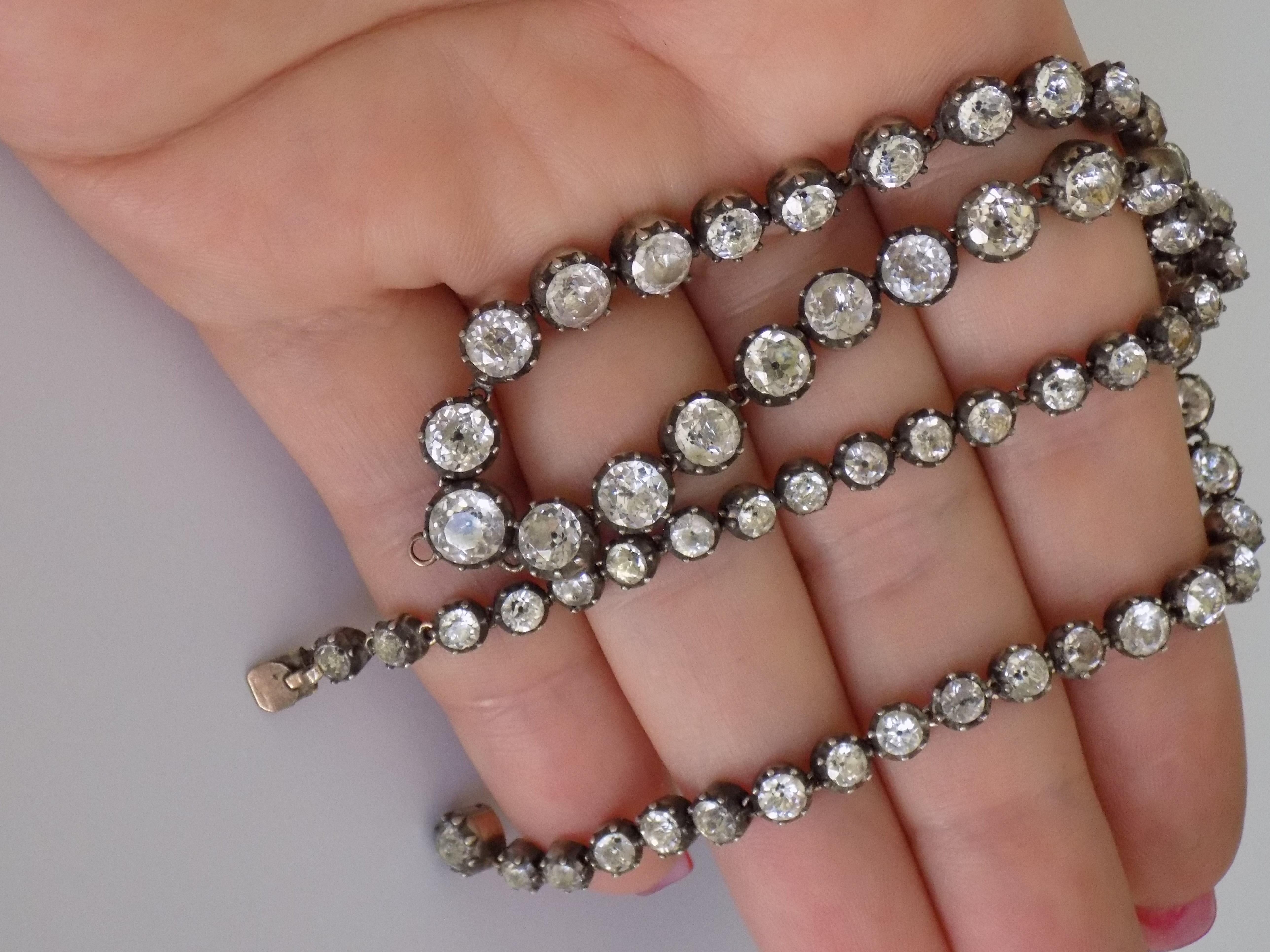 Antique Georgian Paste Silver Gold Riviere Necklace 8