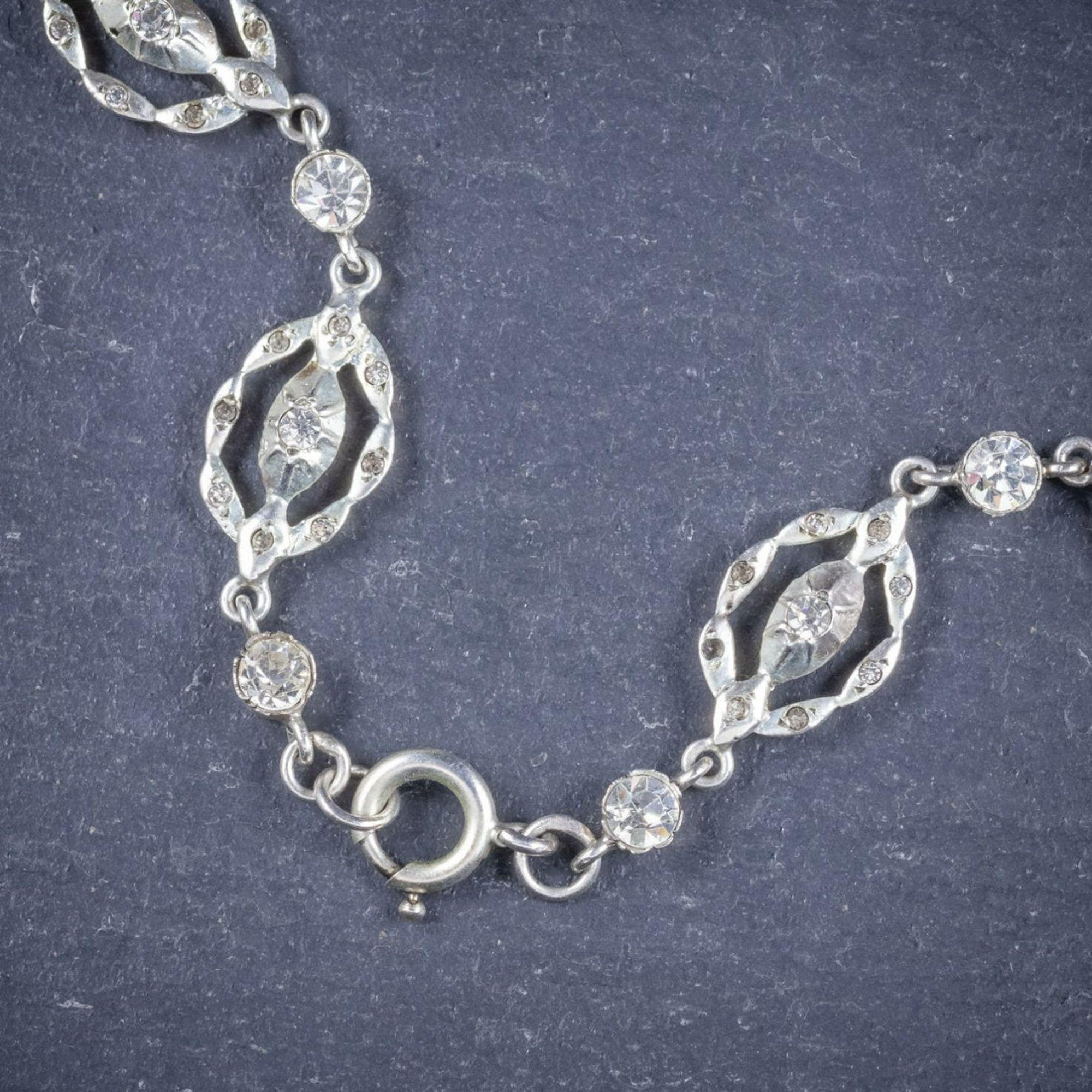 Antique Georgian Paste Silver Lavaliere Necklace, circa 1900 1