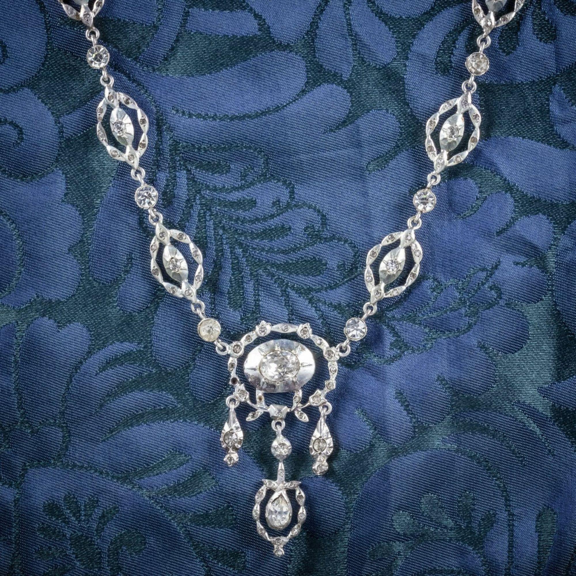 Antique Georgian Paste Silver Lavaliere Necklace, circa 1900 2