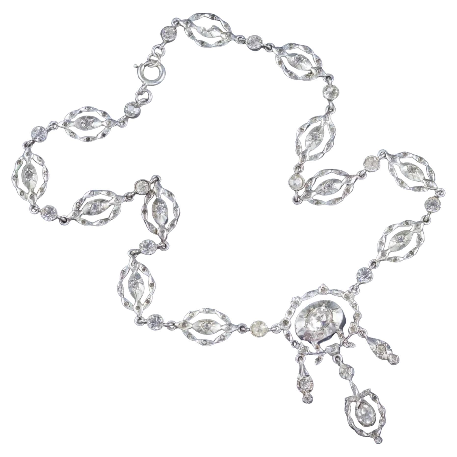 Antique Georgian Paste Silver Lavaliere Necklace, circa 1900
