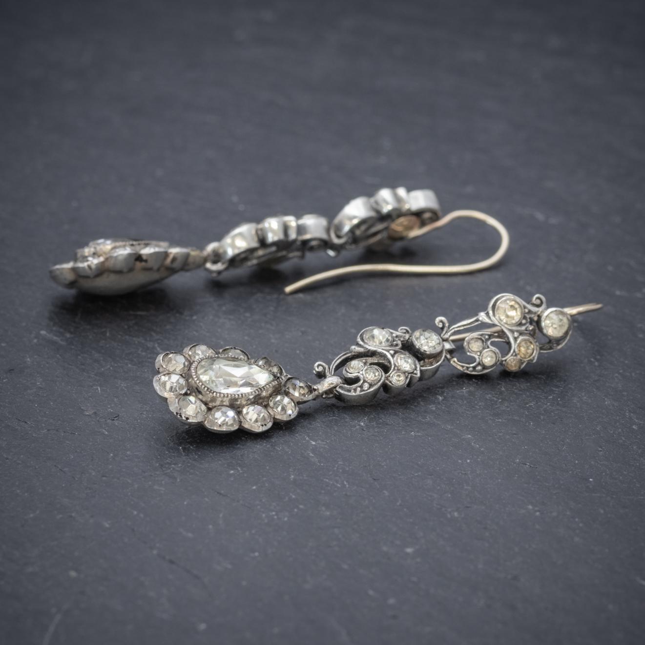 Women's Antique Georgian Paste Stone Drop Earrings Silver, circa 1830