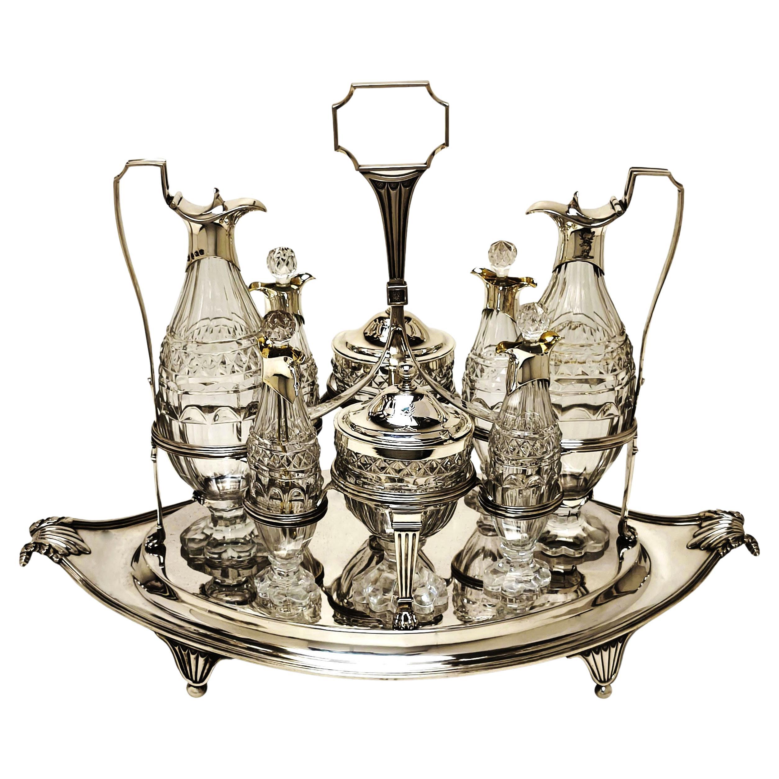 Antique Georgian Paul Storr Silver & Glass Cruet Stand Condiment Set 1798 For Sale