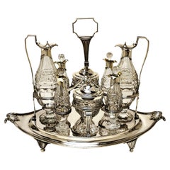 Antico set di condimenti in argento e vetro di Paul Storr 1798