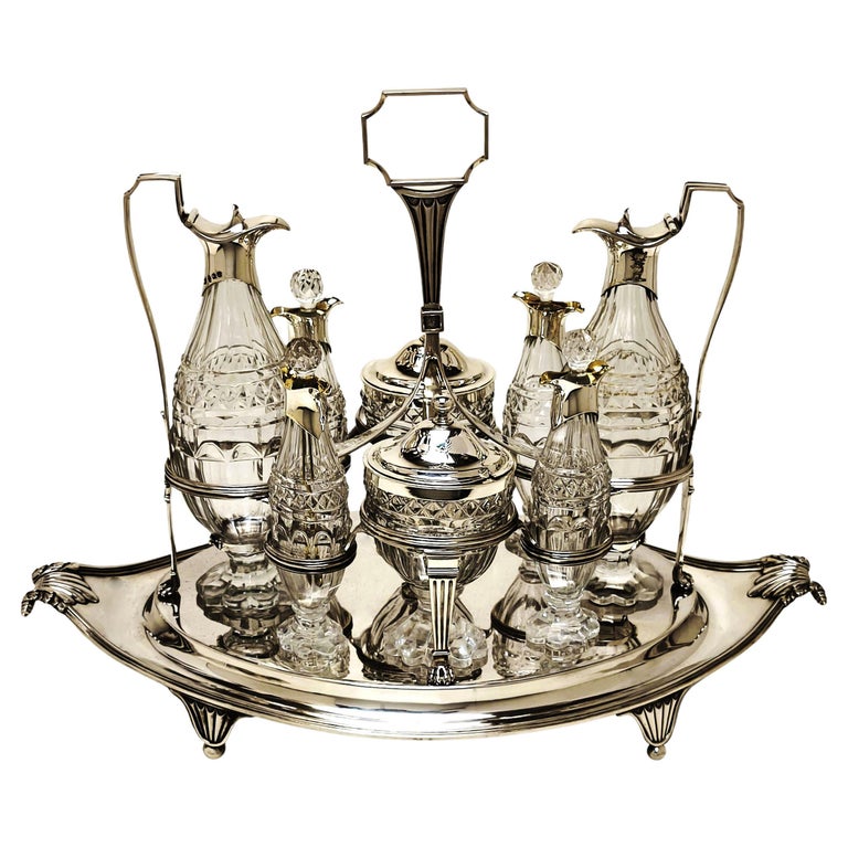 Antique Georgian Paul Storr Silver & Glass Cruet Stand Condiment Set 1798