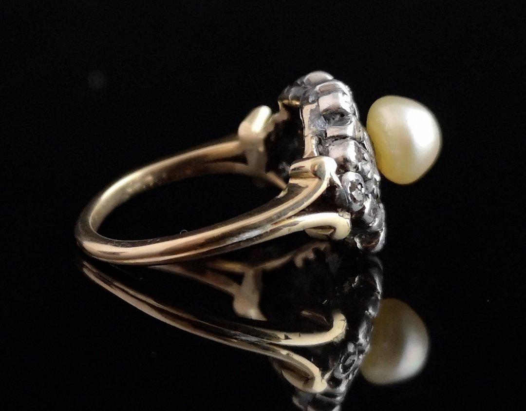Antique Georgian Pearl and Diamond Ring, 18 Karat Gold and Silver, Conversion 1
