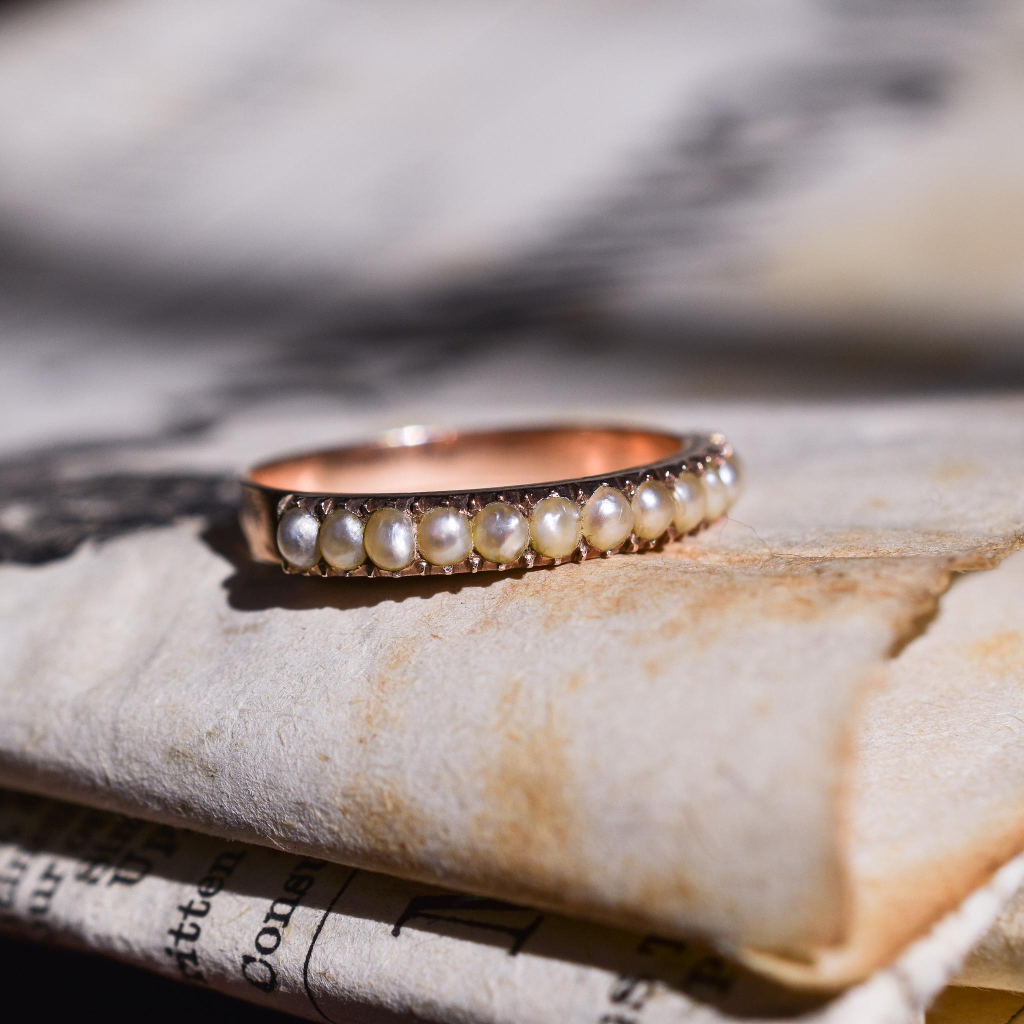 Women's Antique Georgian Pearl Half-Hoop Band Ring