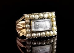 Antique Georgian Pearl Mourning Ring, 9kt Gold, Split Pearl