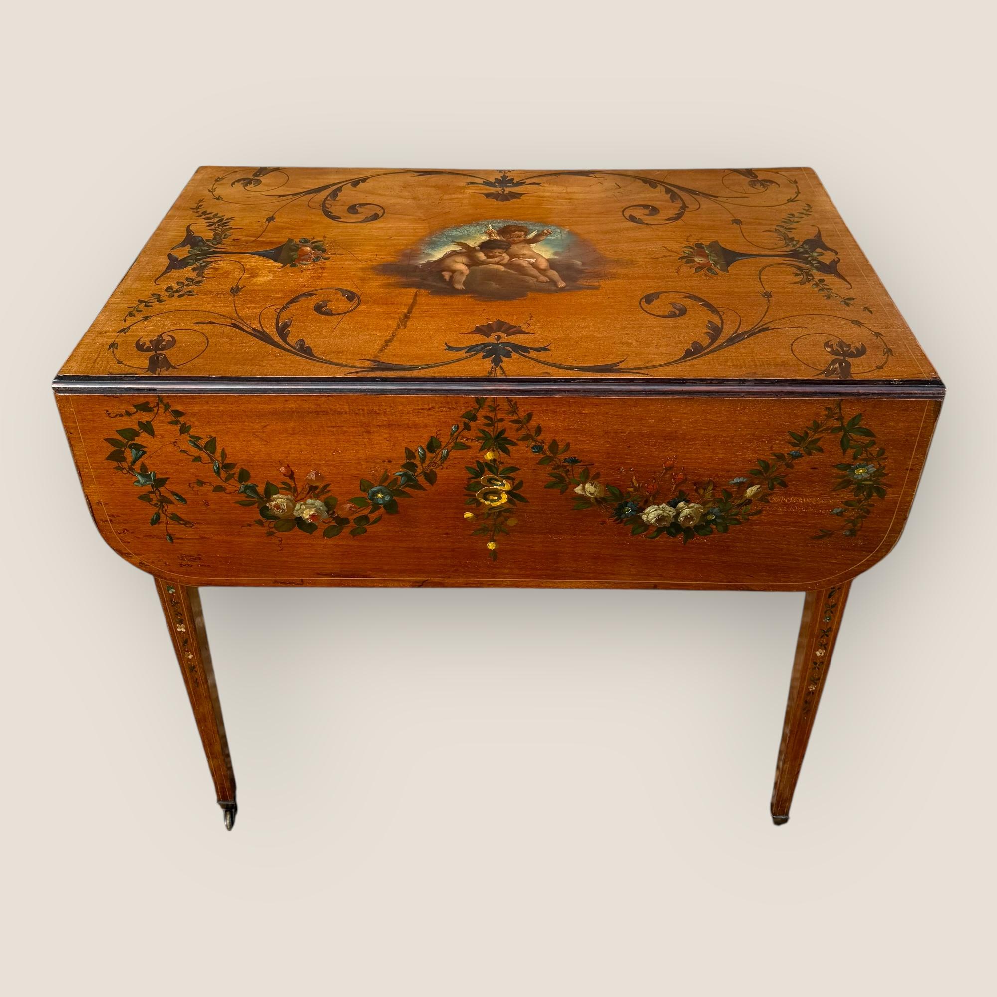 Sheraton Table d'appoint géorgienne ancienne Pembroke, en acajou, peinte à la main, Edwards & Roberts en vente