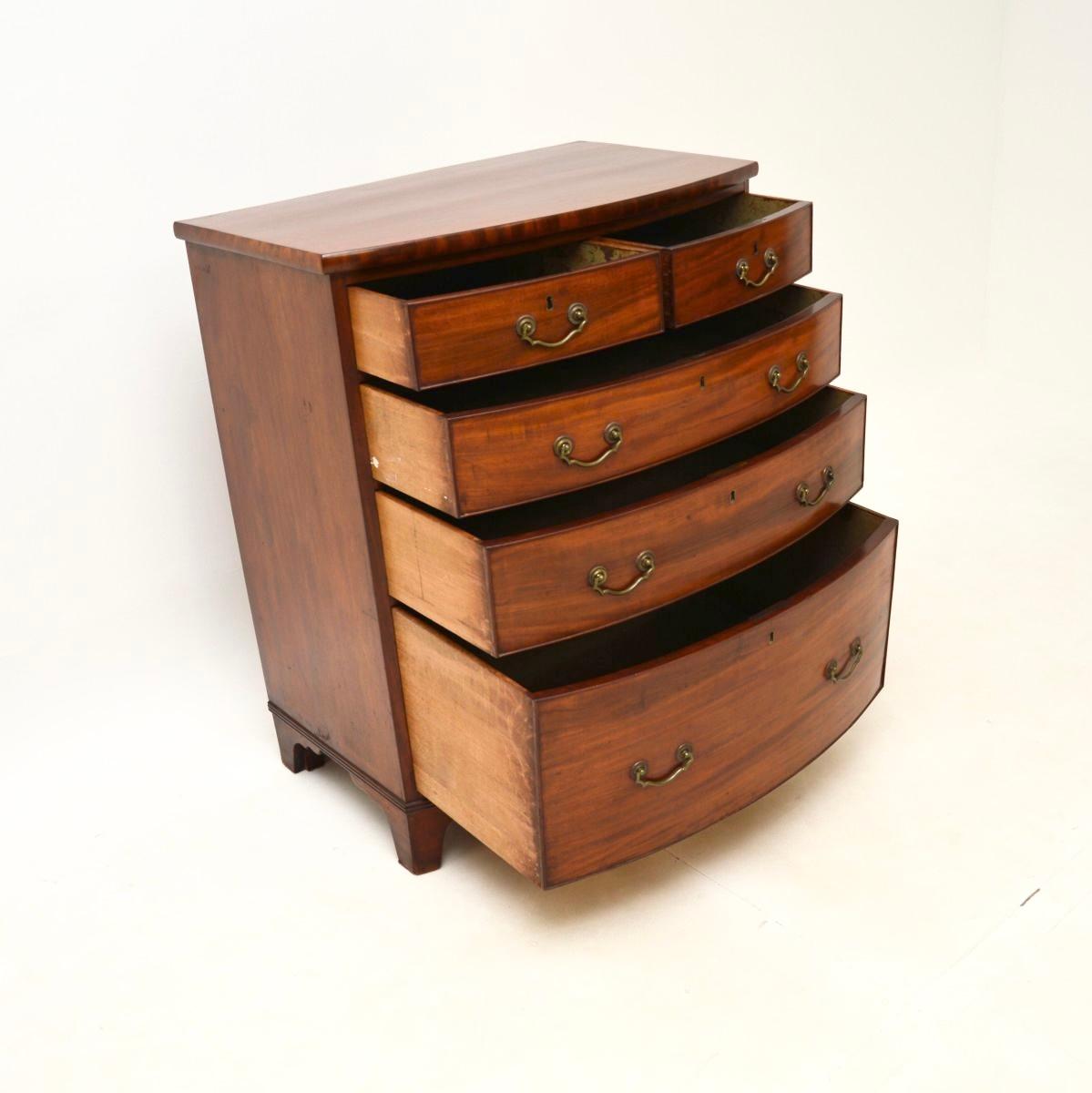 George III Antique Georgian Period Bow Front Chest of Drawers For Sale