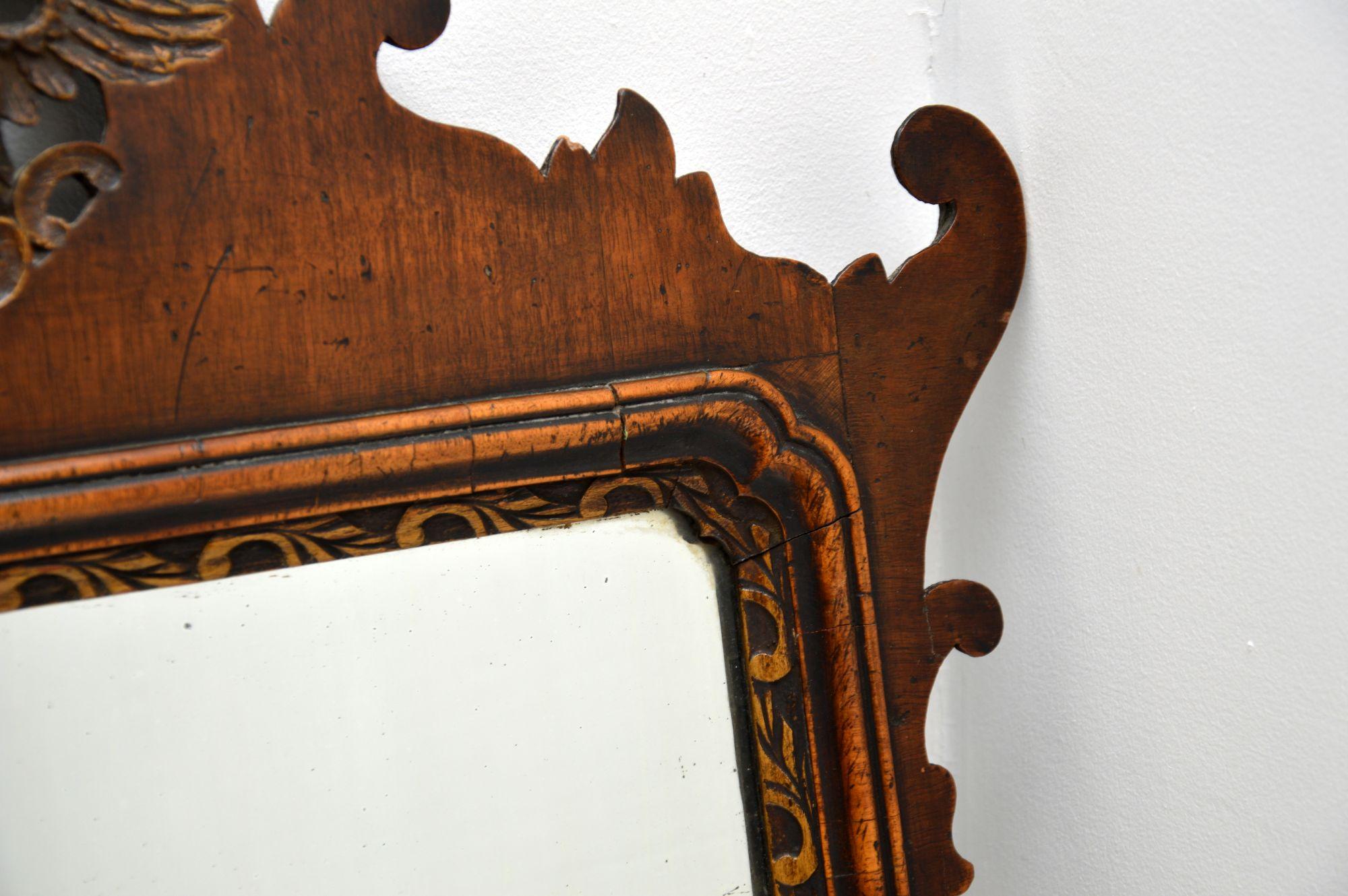 Antique Georgian Period Carved Walnut Mirror 1