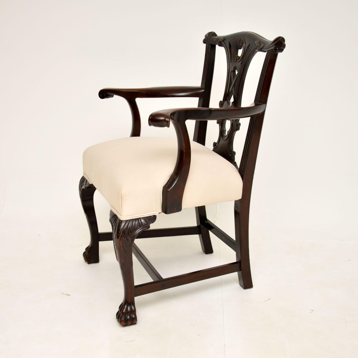 George III Antique Georgian Period Chippendale Armchair For Sale