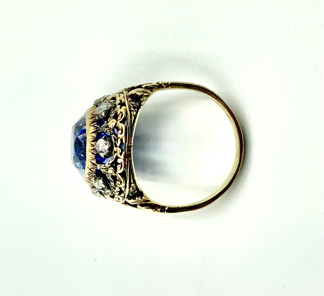 Antique Georgian Period Color Change Sapphire Diamond 18K Gold Ring, GIA Report For Sale 4