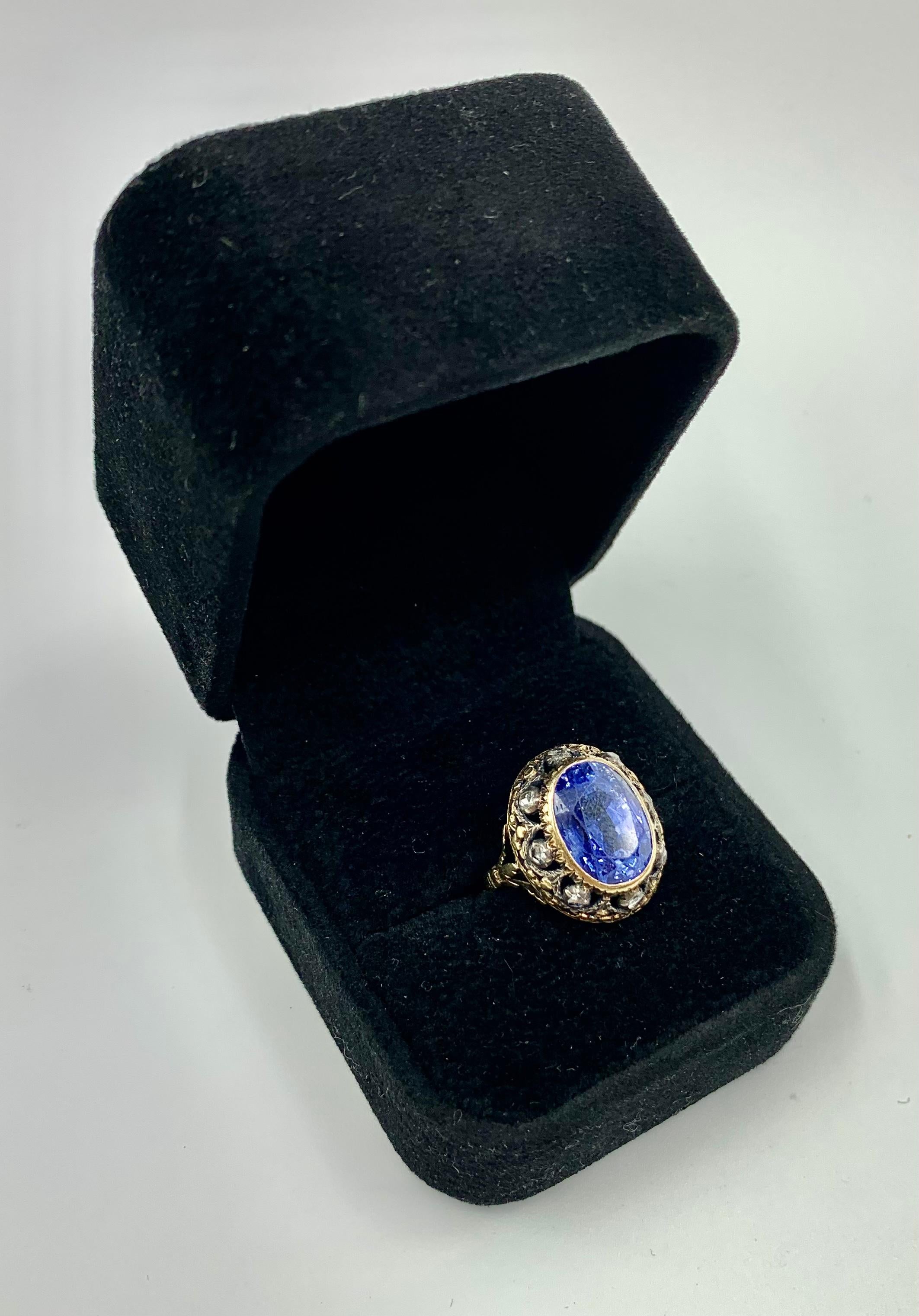 Antique Georgian Period Color Change Sapphire Diamond 18K Gold Ring, GIA Report For Sale 5