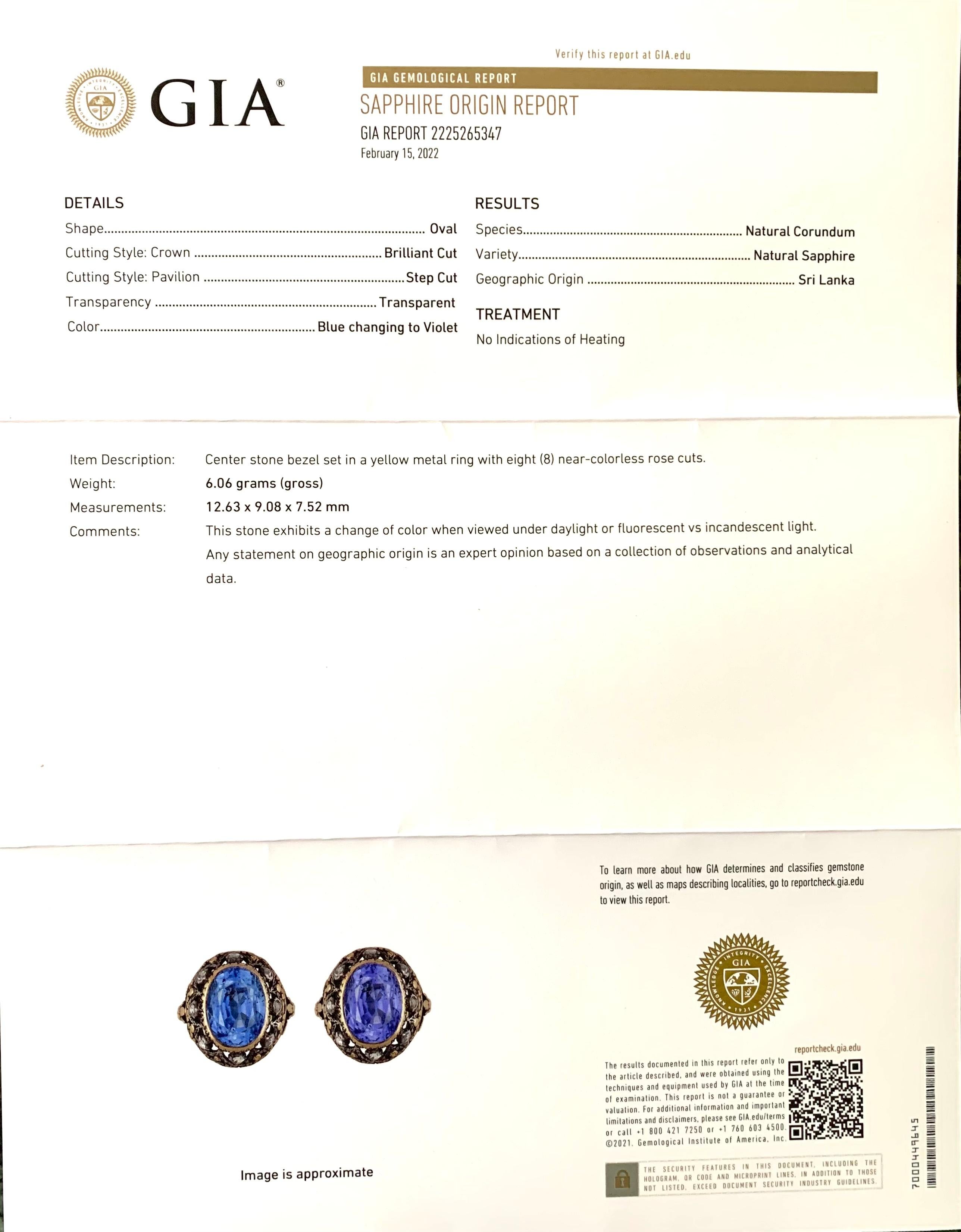 Antiker Ring aus 18 Karat Gold mit Farbwechsel-Saphir und Diamant aus der georgianischen Periode, GIA-Bericht im Angebot 9