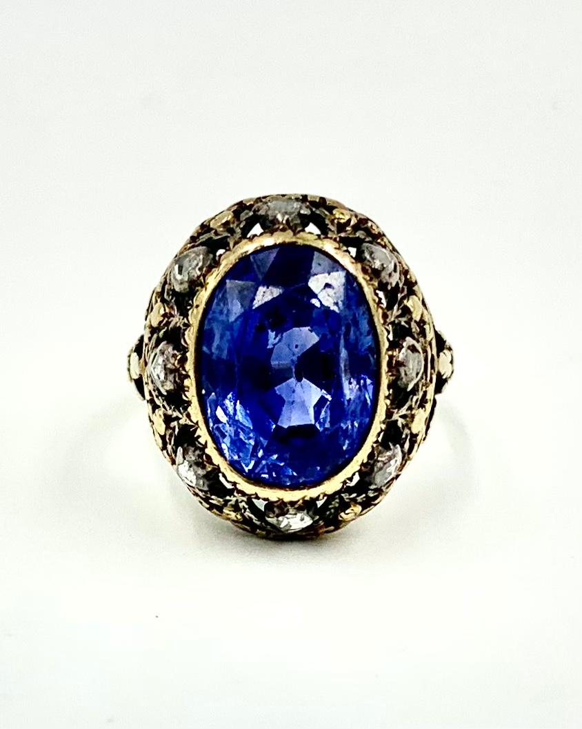 Antique Georgian Period Color Change Sapphire Diamond 18K Gold Ring, GIA Report For Sale 9