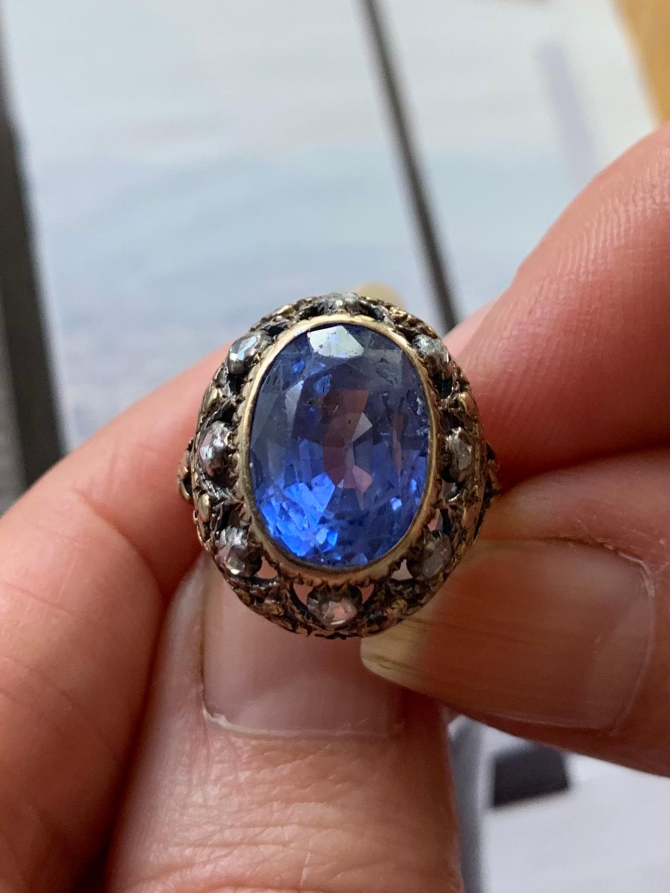 Antique Georgian Period Color Change Sapphire Diamond 18K Gold Ring, GIA Report For Sale 11